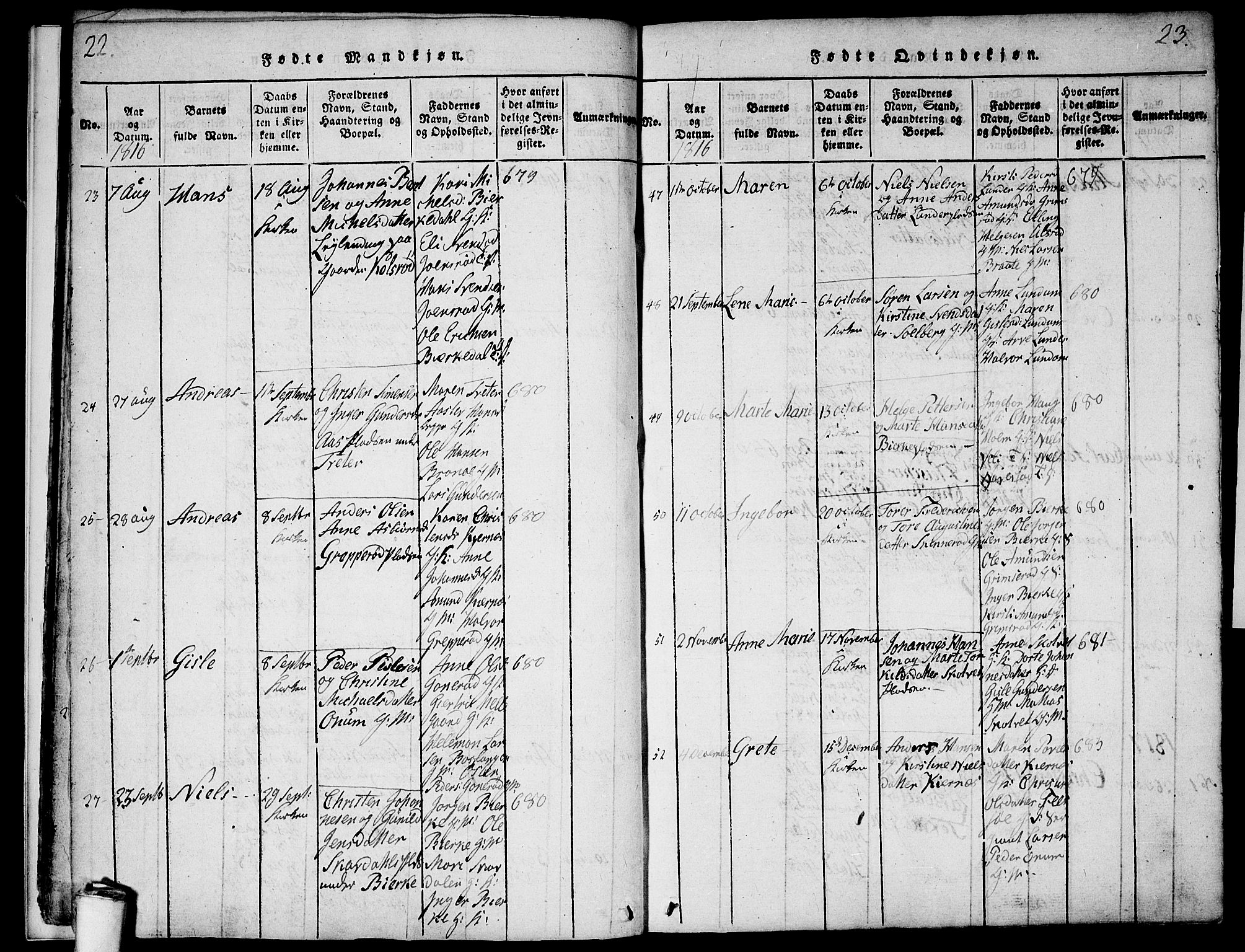 Våler prestekontor Kirkebøker, AV/SAO-A-11083/F/Fa/L0005: Parish register (official) no. I 5, 1815-1839, p. 22-23