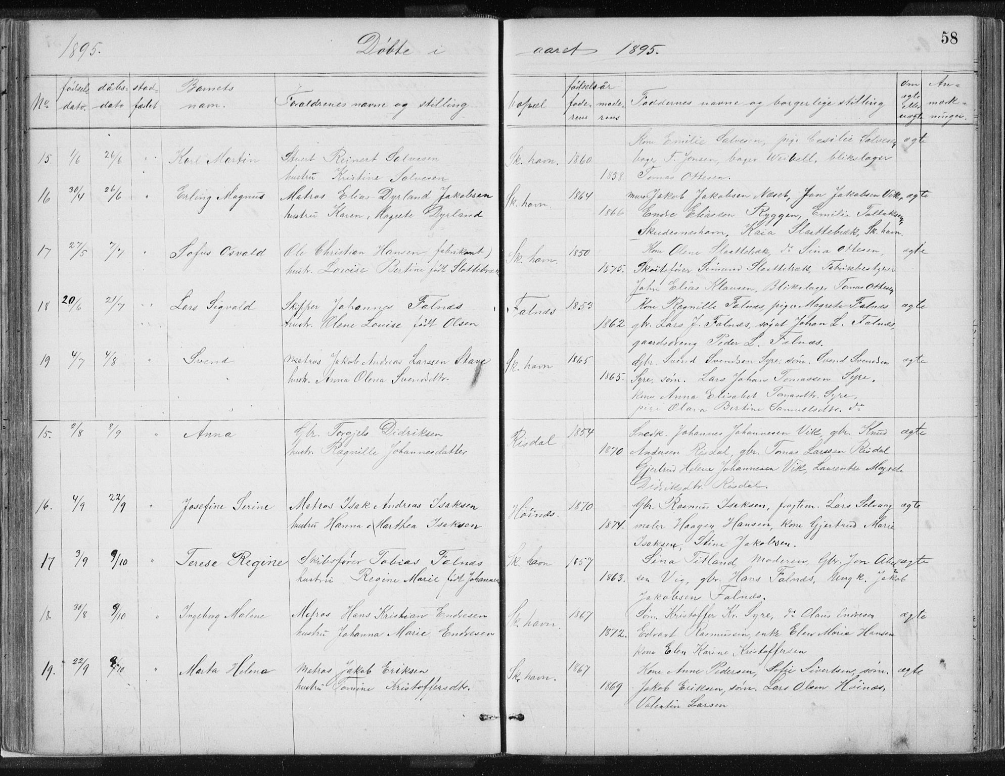 Skudenes sokneprestkontor, AV/SAST-A -101849/H/Ha/Hab/L0007: Parish register (copy) no. B 7, 1885-1899, p. 58