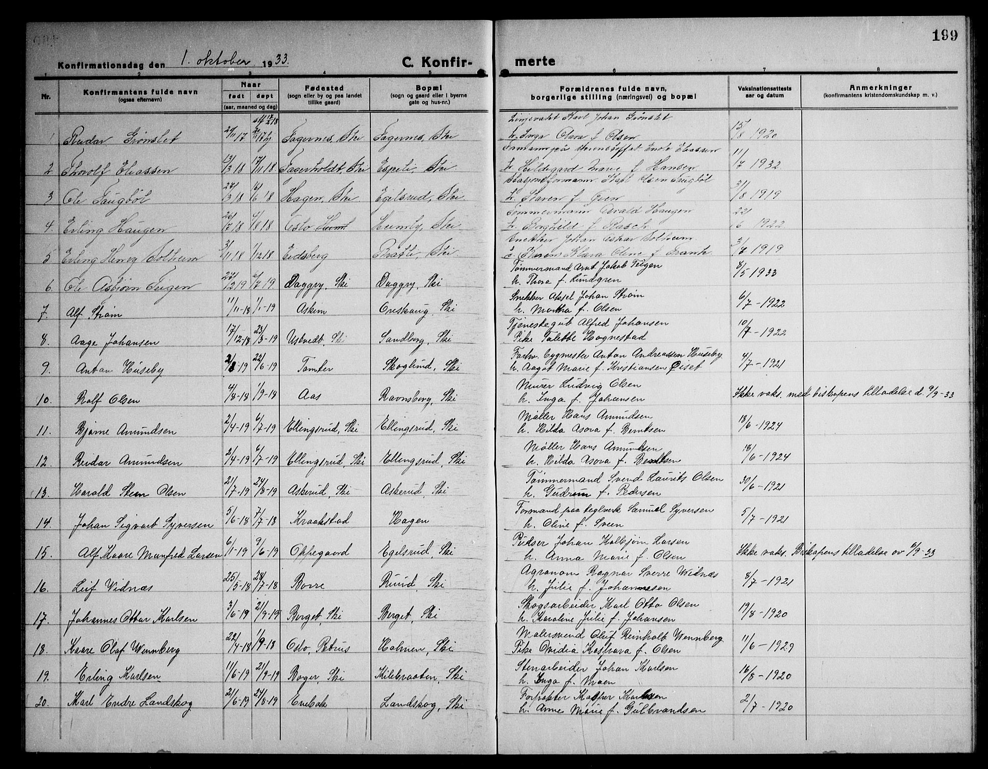 Kråkstad prestekontor Kirkebøker, AV/SAO-A-10125a/G/Gb/L0002: Parish register (copy) no. II 2, 1921-1941, p. 199