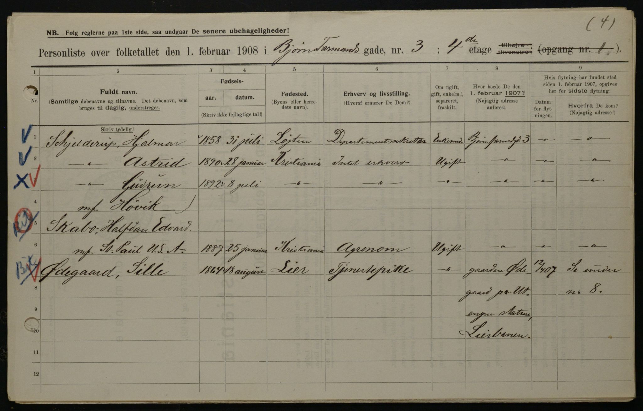 OBA, Municipal Census 1908 for Kristiania, 1908, p. 6439