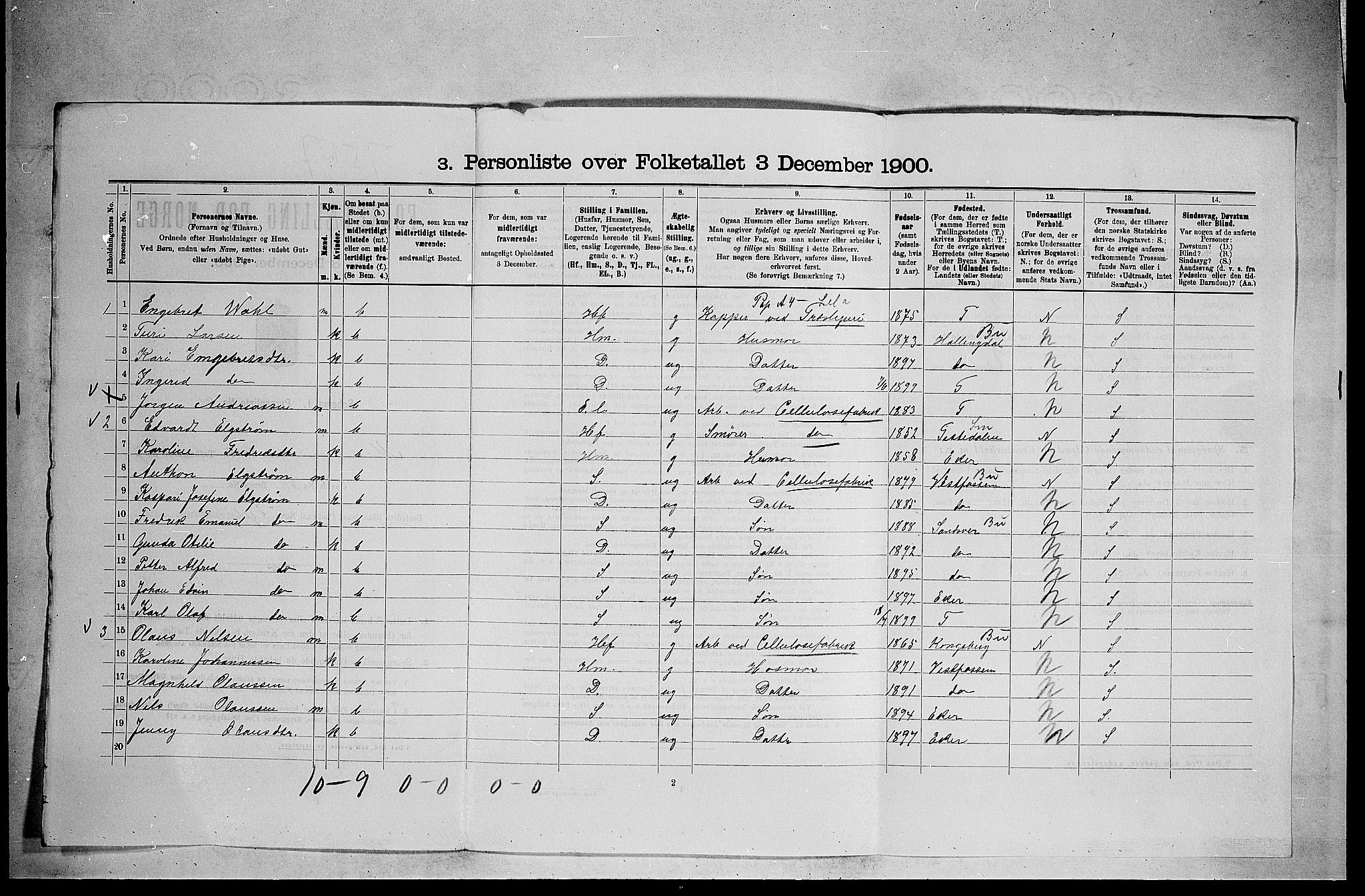 RA, 1900 census for Modum, 1900, p. 905