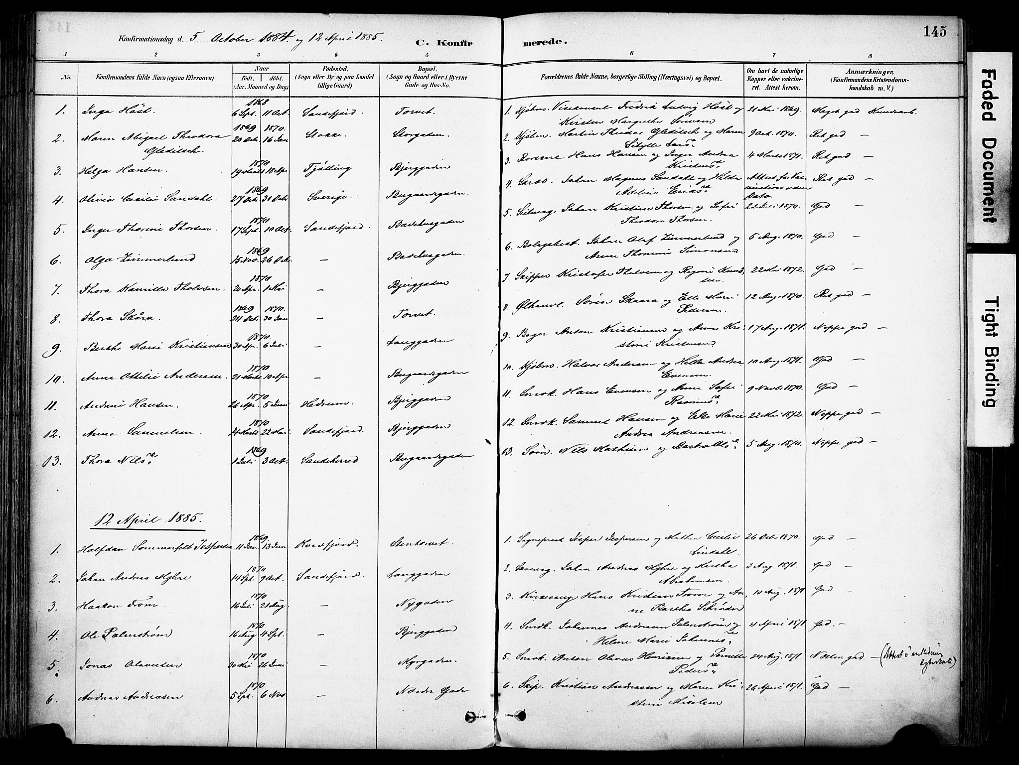 Sandefjord kirkebøker, SAKO/A-315/F/Fa/L0002: Parish register (official) no. 2, 1880-1894, p. 145