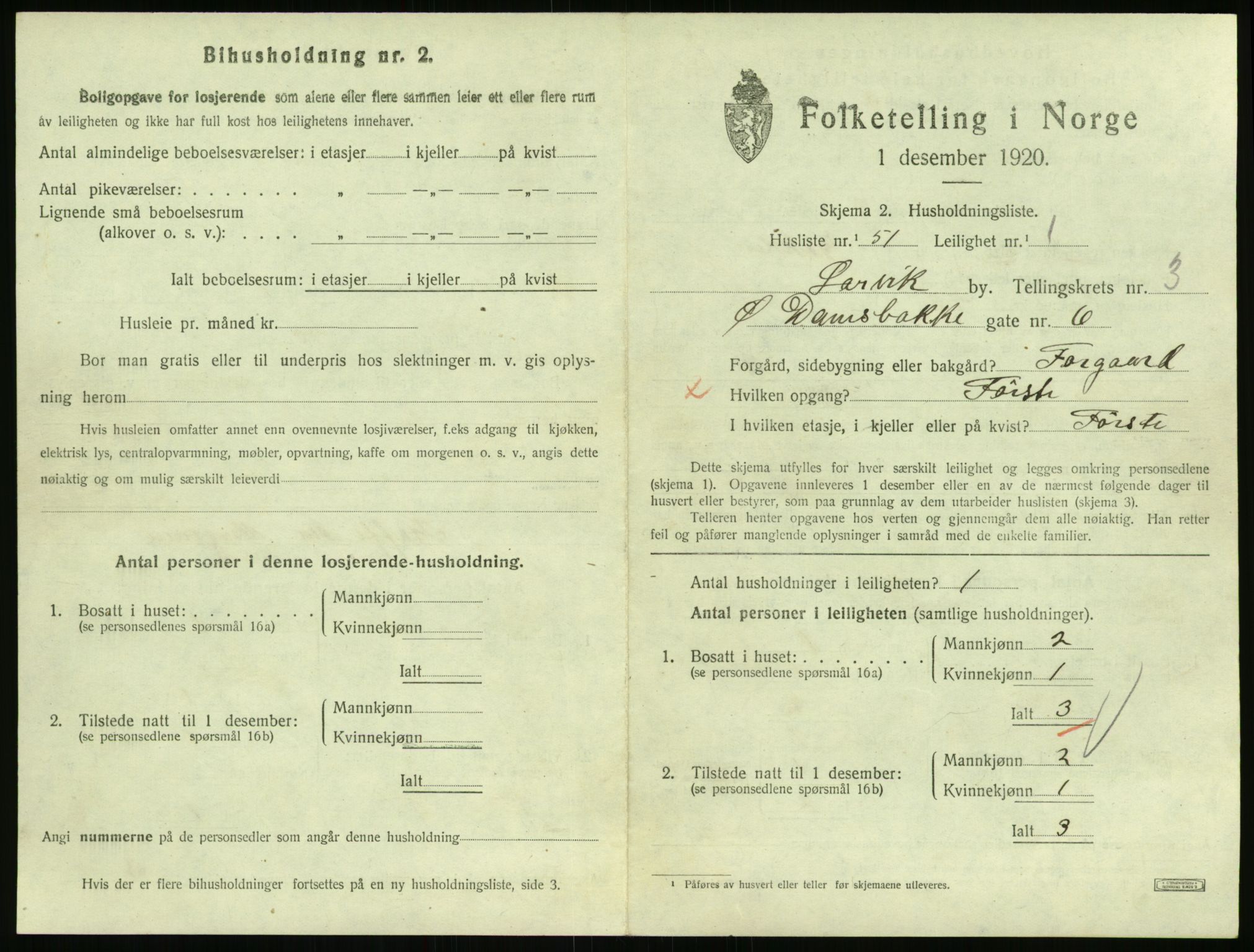 SAKO, 1920 census for Larvik, 1920, p. 4084