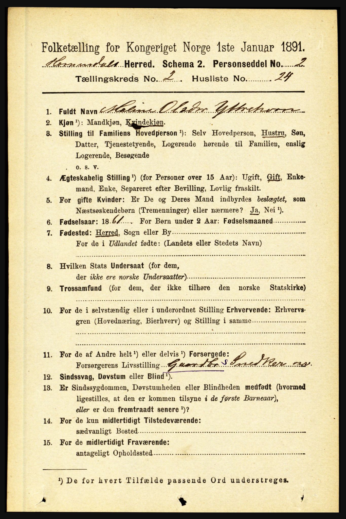 RA, 1891 census for 1444 Hornindal, 1891, p. 493