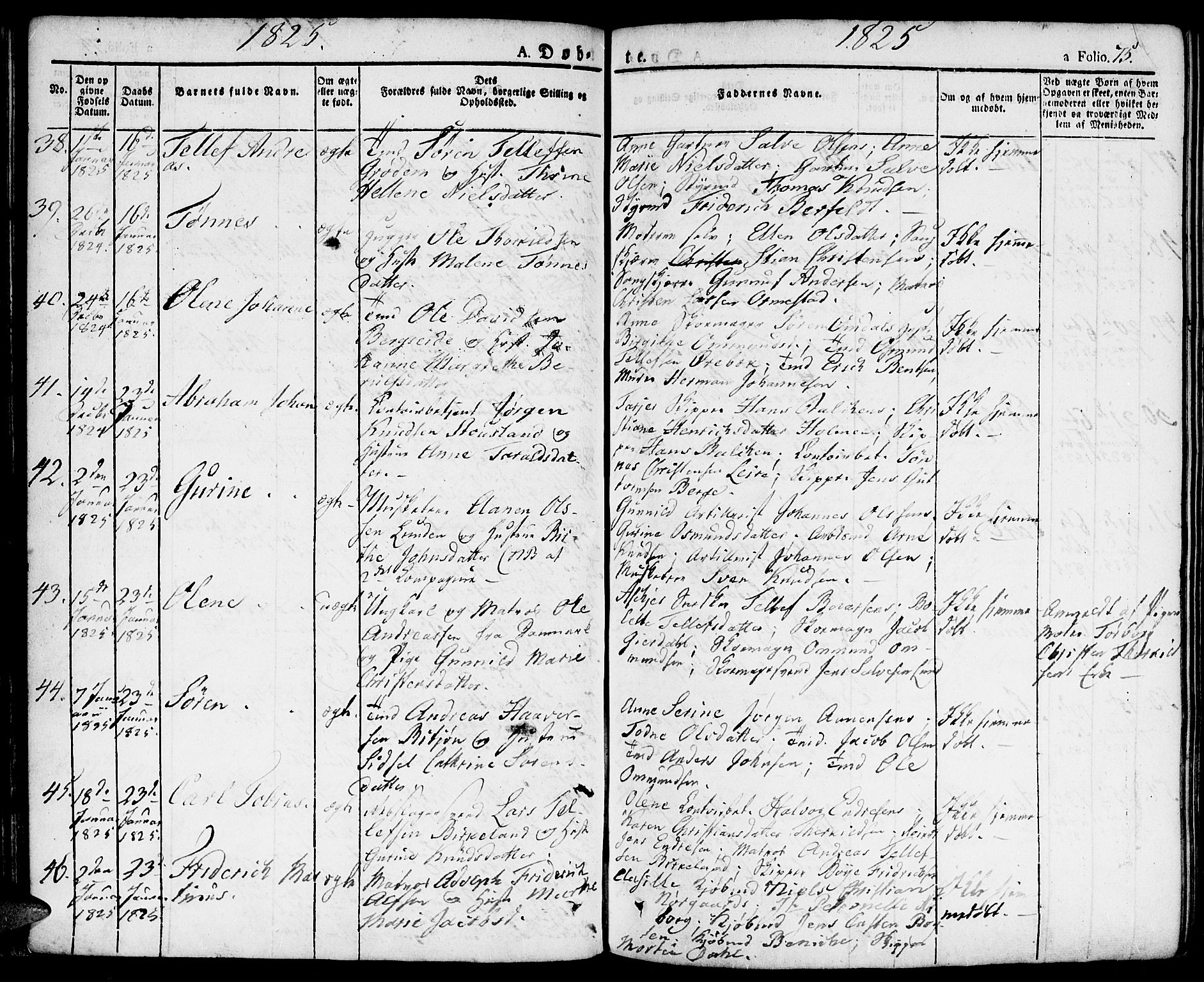 Kristiansand domprosti, SAK/1112-0006/F/Fa/L0009: Parish register (official) no. A 9, 1821-1827, p. 75