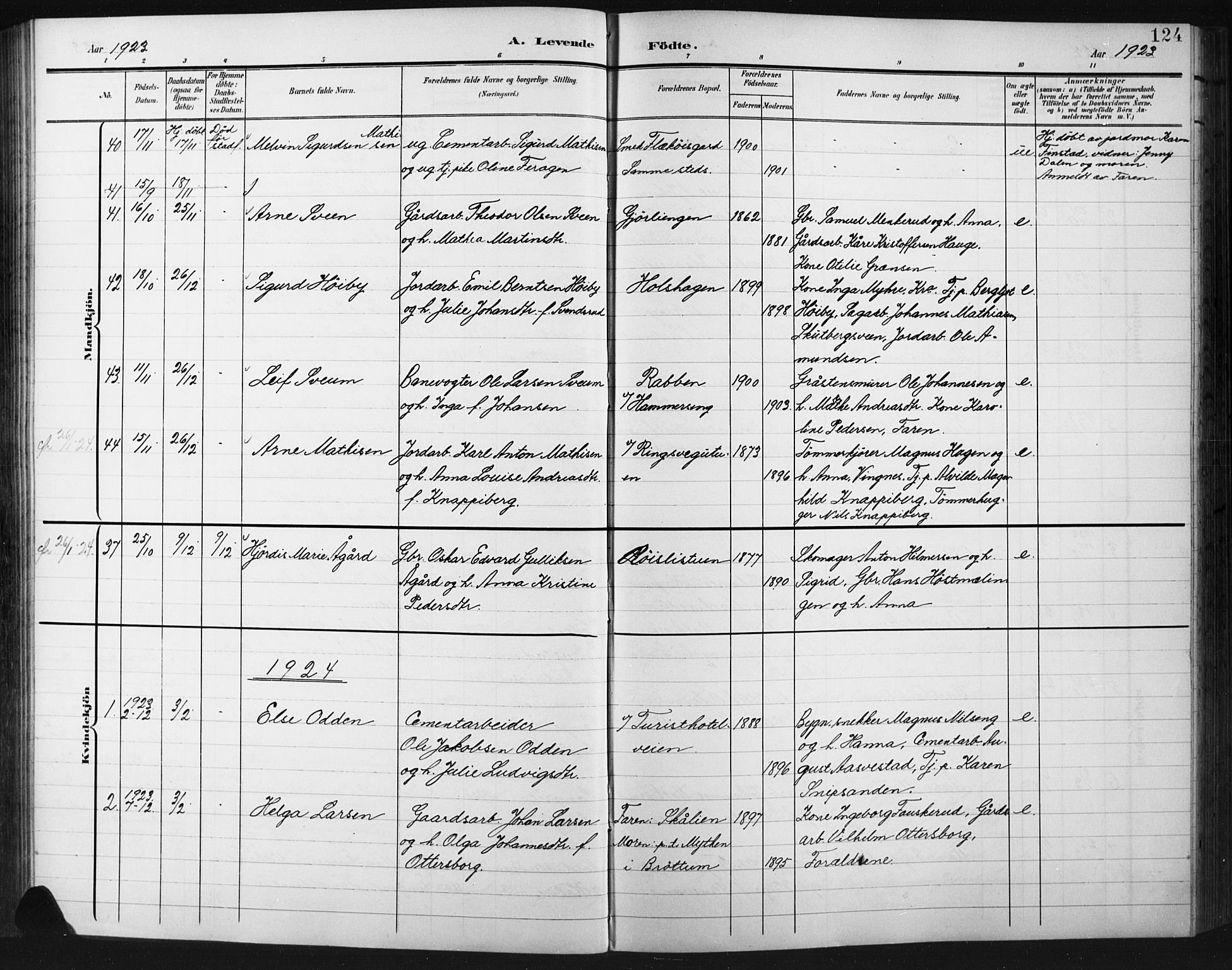 Fåberg prestekontor, SAH/PREST-086/H/Ha/Hab/L0012: Parish register (copy) no. 12, 1903-1924, p. 124