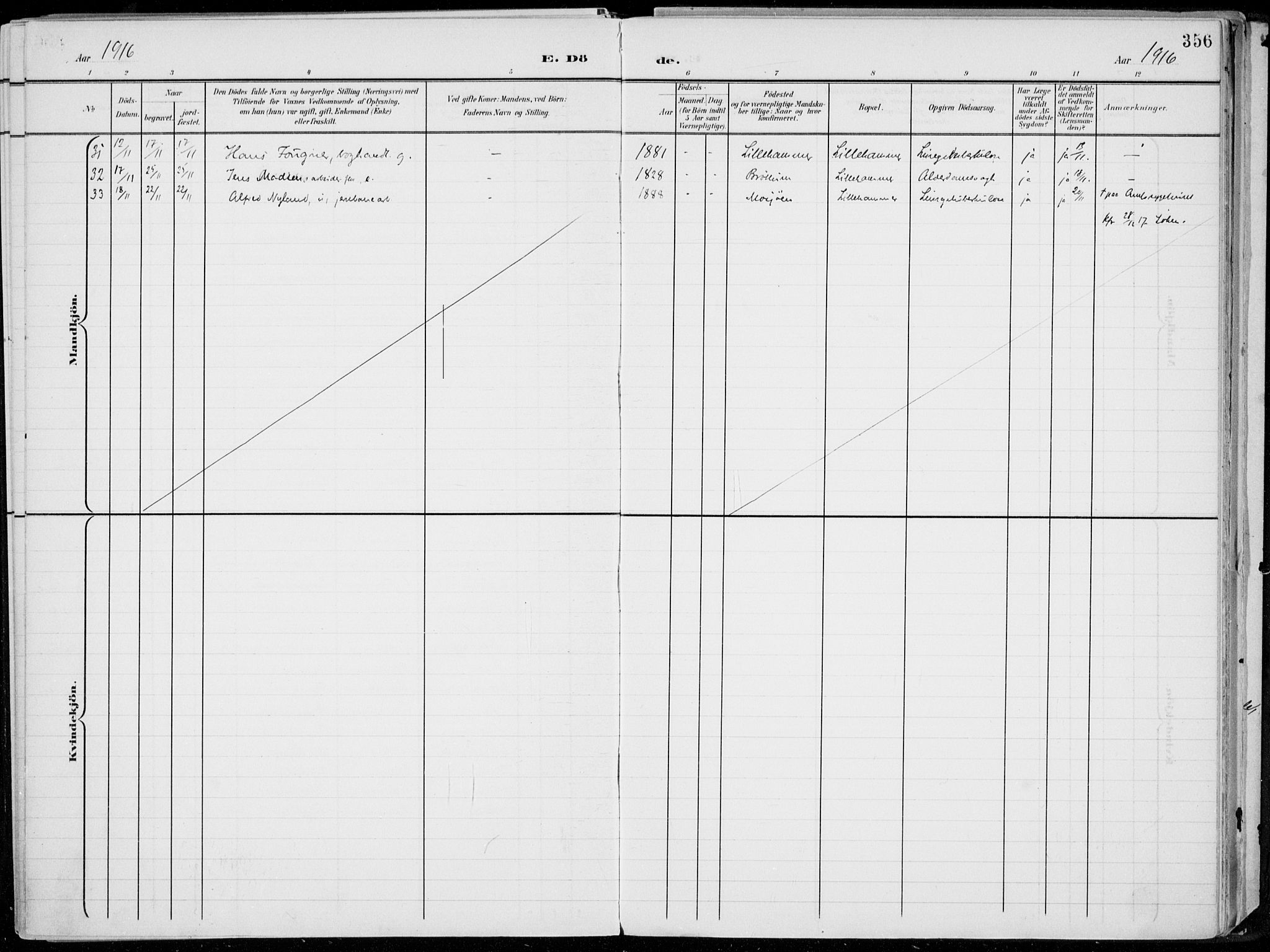 Lillehammer prestekontor, AV/SAH-PREST-088/H/Ha/Haa/L0001: Parish register (official) no. 1, 1901-1916, p. 356