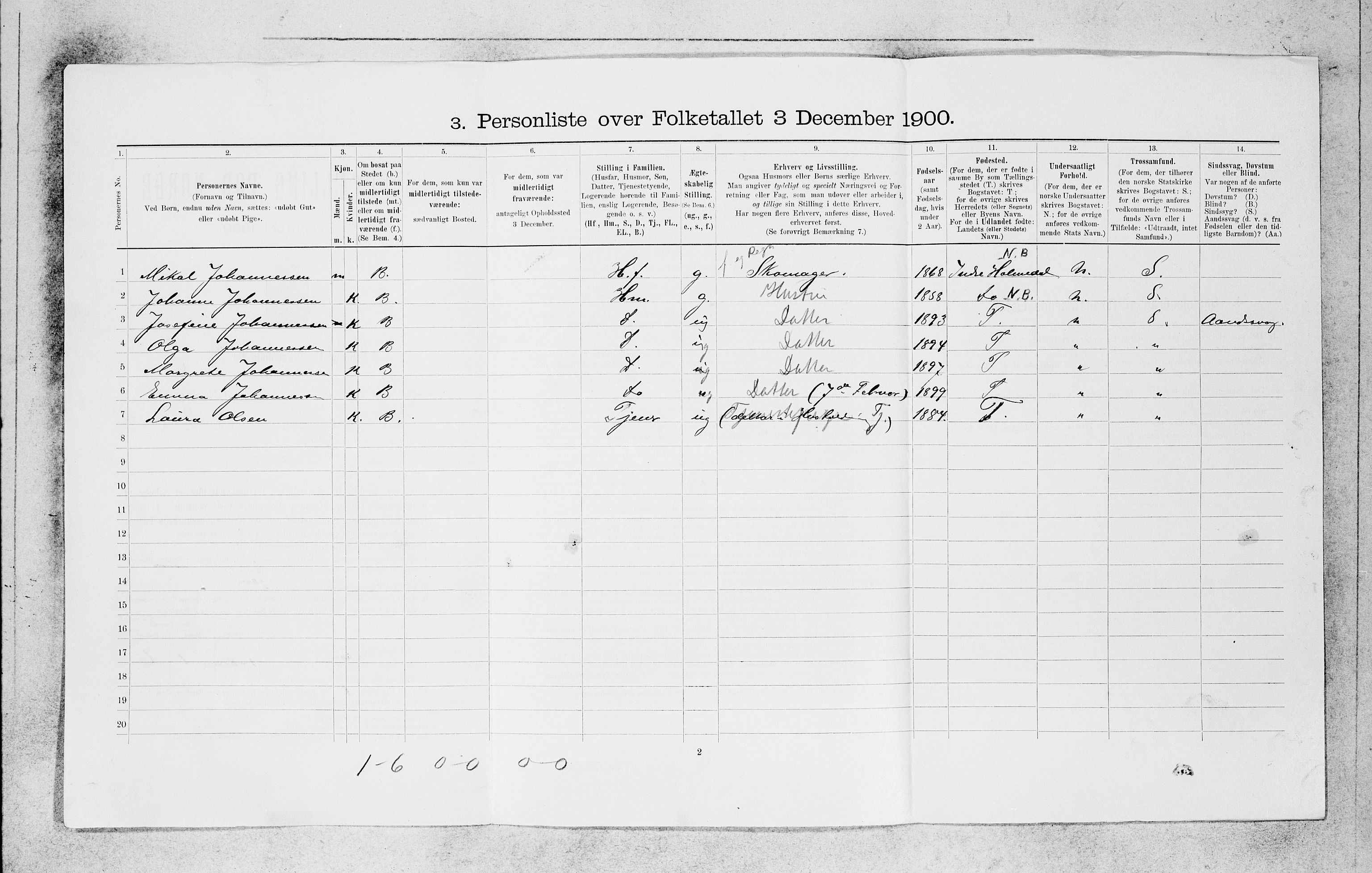 SAB, 1900 census for Bergen, 1900, p. 11242