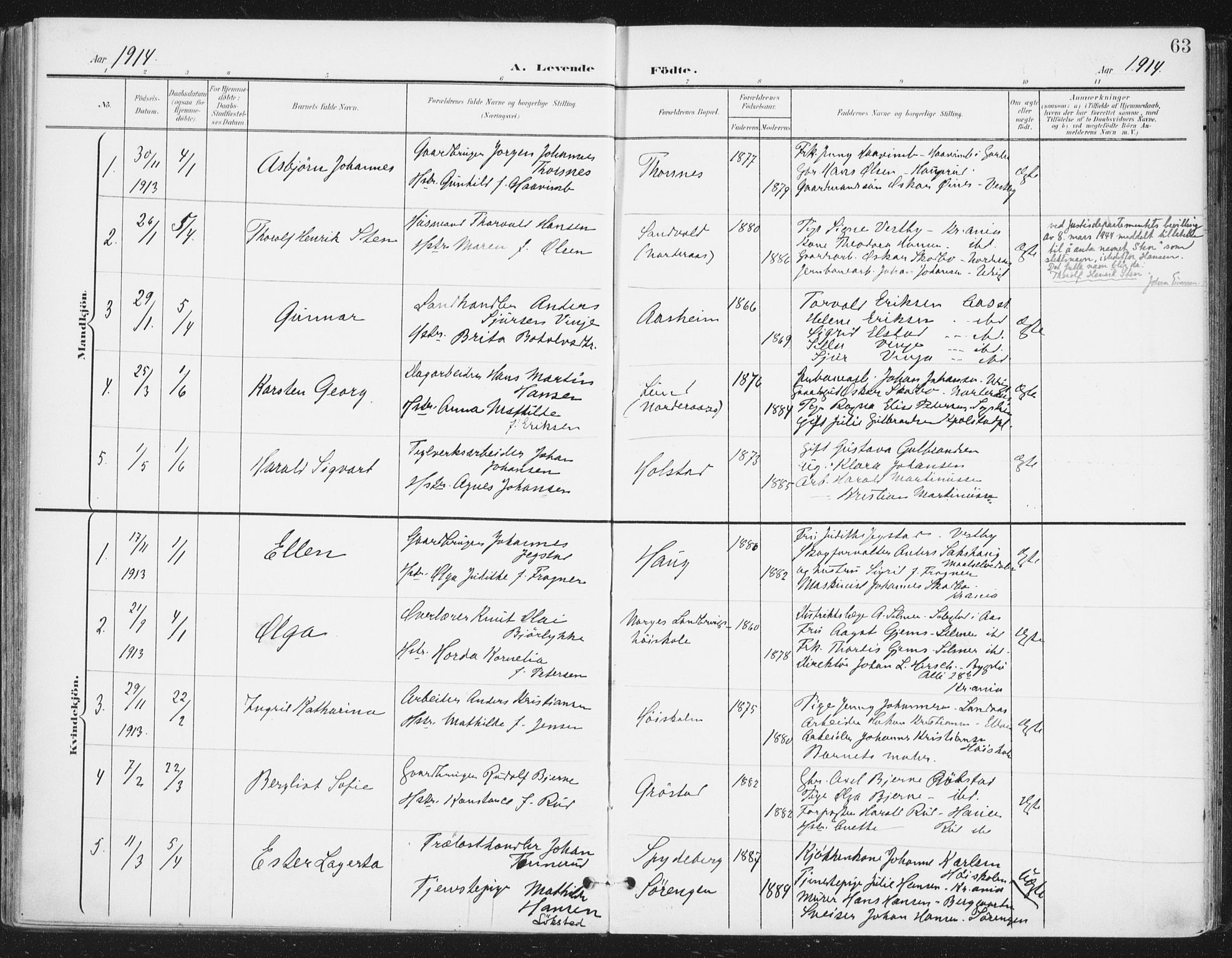 Ås prestekontor Kirkebøker, SAO/A-10894/F/Fa/L0010: Parish register (official) no. I 10, 1900-1918, p. 63