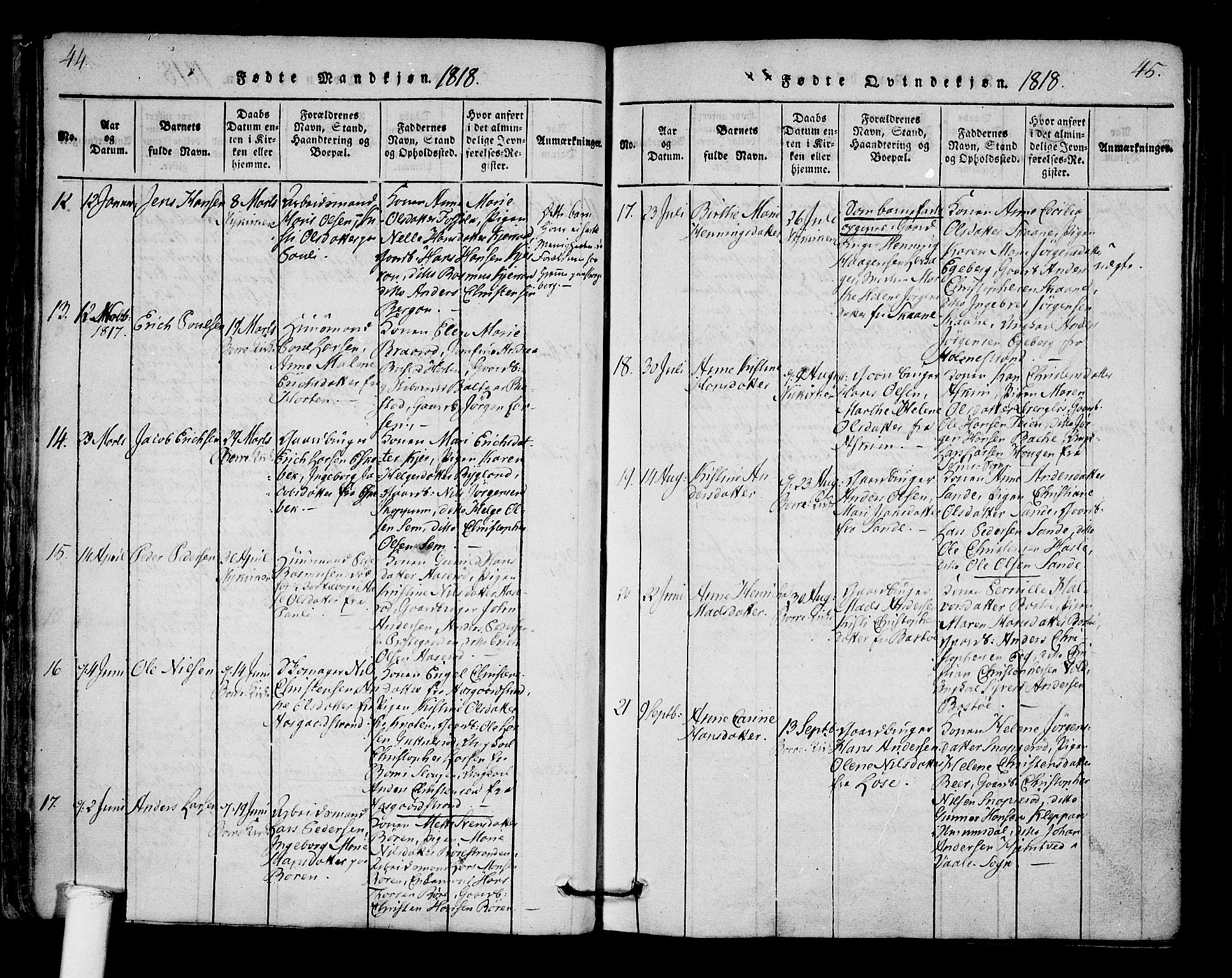 Borre kirkebøker, AV/SAKO-A-338/F/Fa/L0004: Parish register (official) no. I 4, 1815-1845, p. 44-45