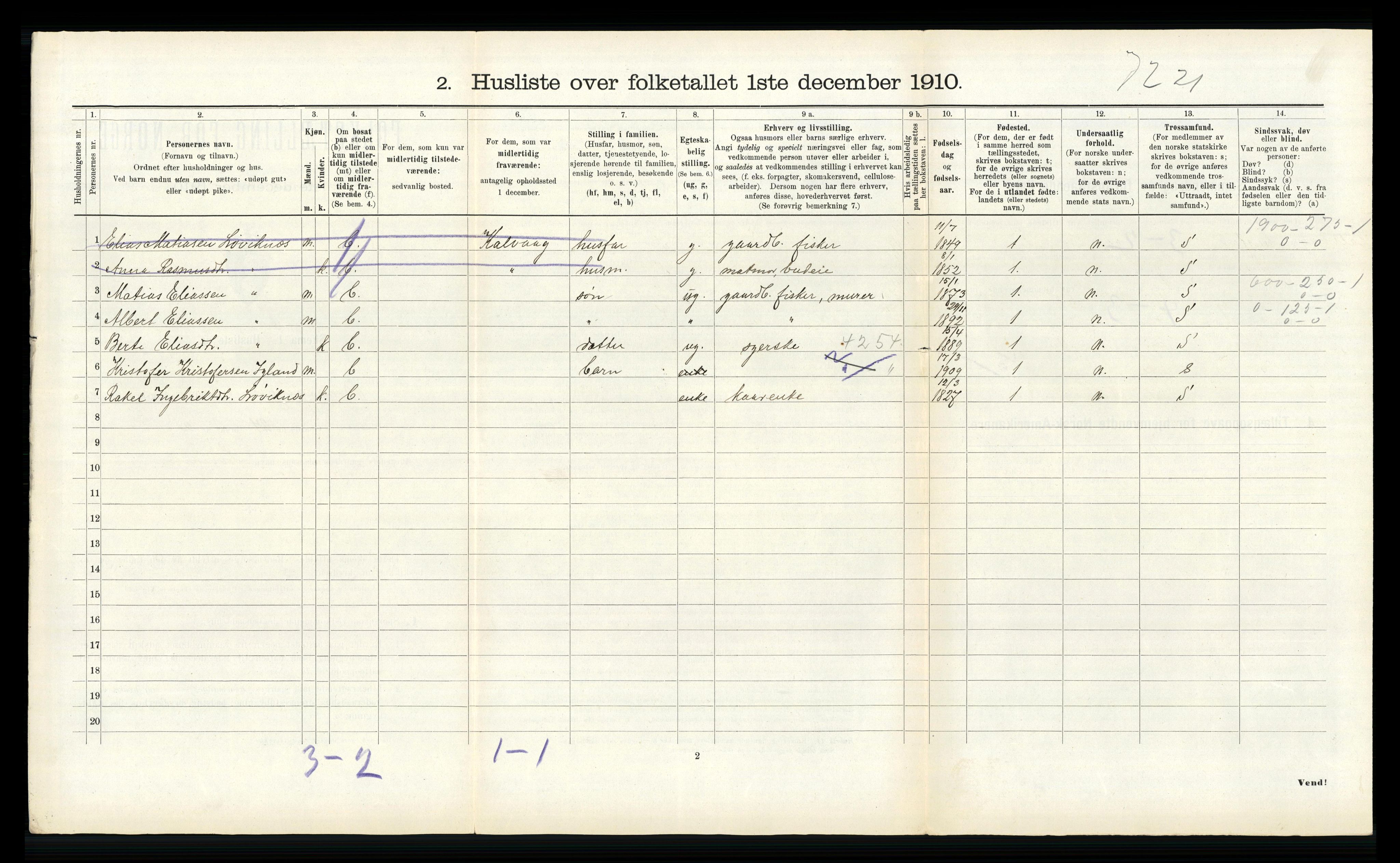 RA, 1910 census for Bremanger, 1910, p. 462