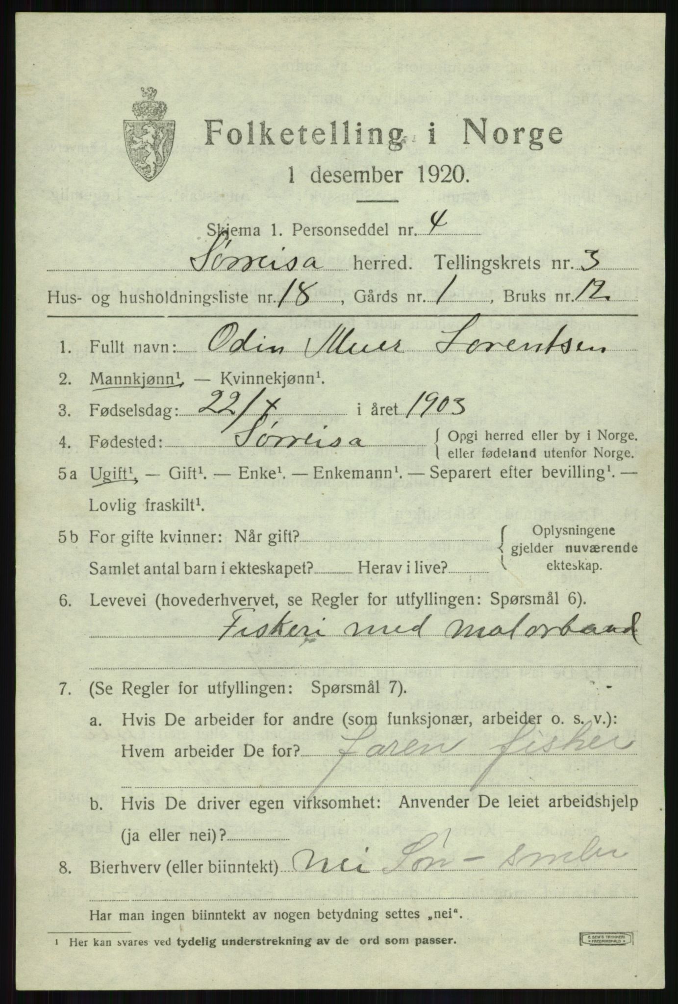 SATØ, 1920 census for Sørreisa, 1920, p. 1441