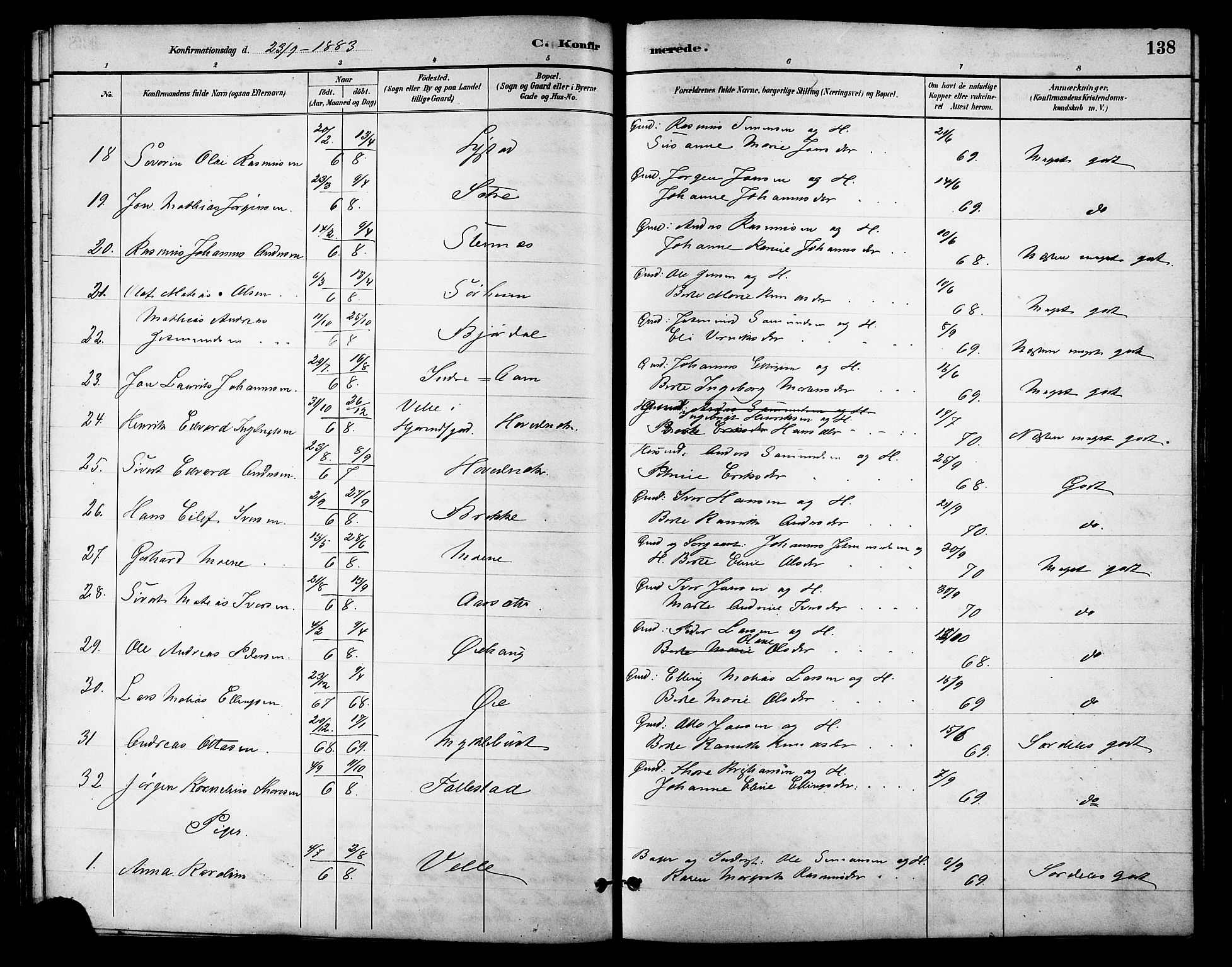 Ministerialprotokoller, klokkerbøker og fødselsregistre - Møre og Romsdal, AV/SAT-A-1454/513/L0189: Parish register (copy) no. 513C03, 1883-1904, p. 138