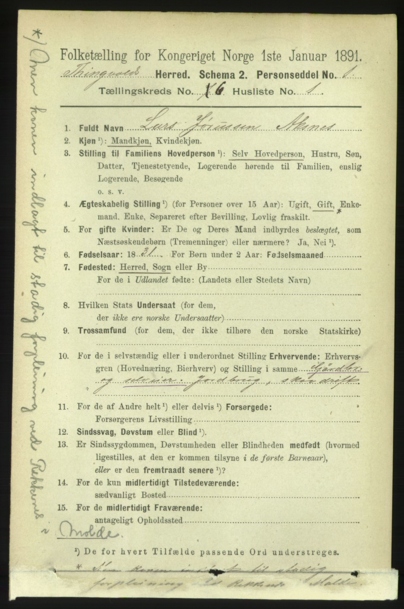 RA, 1891 census for 1560 Tingvoll, 1891, p. 2431