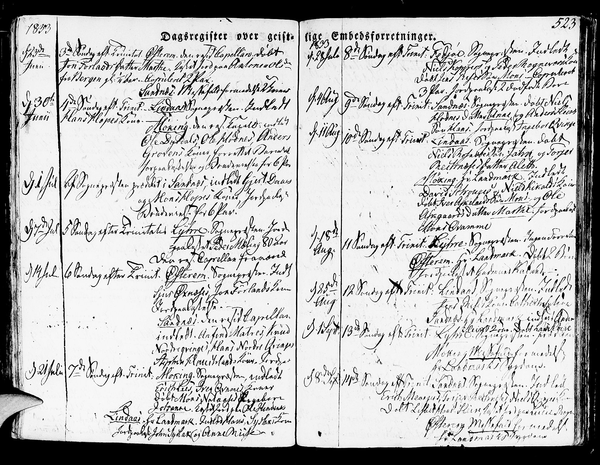 Lindås Sokneprestembete, SAB/A-76701/H/Haa: Parish register (official) no. A 8, 1823-1836, p. 523