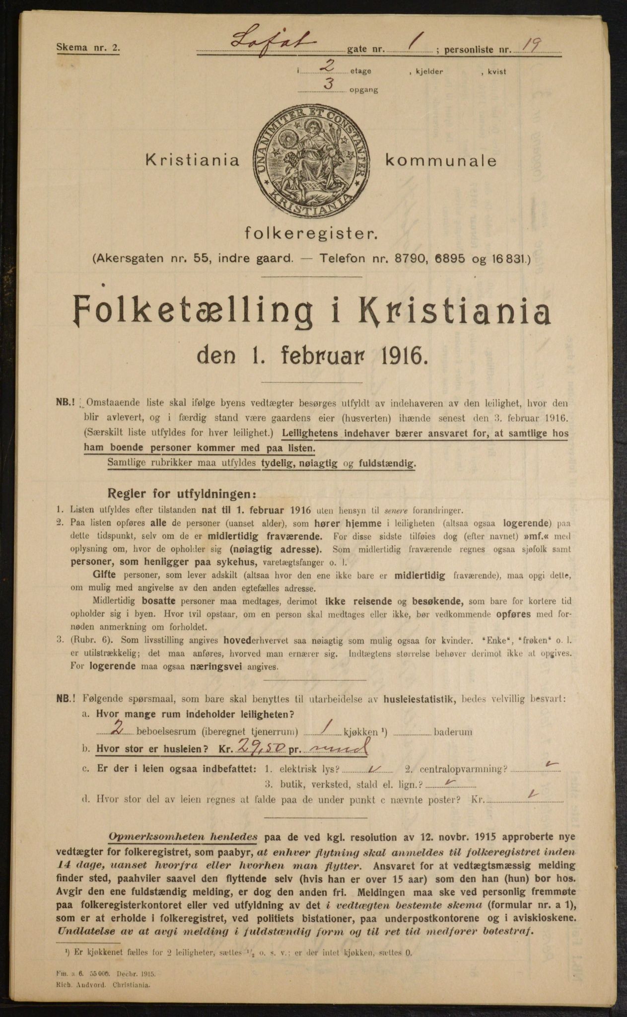 OBA, Municipal Census 1916 for Kristiania, 1916, p. 59665