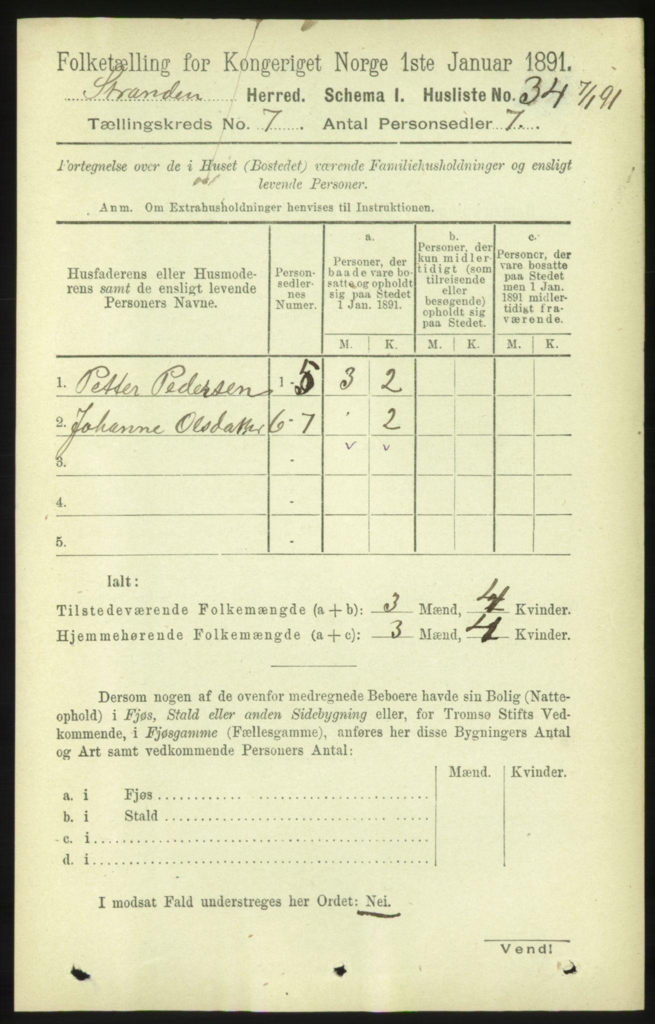 RA, 1891 census for 1525 Stranda, 1891, p. 1676