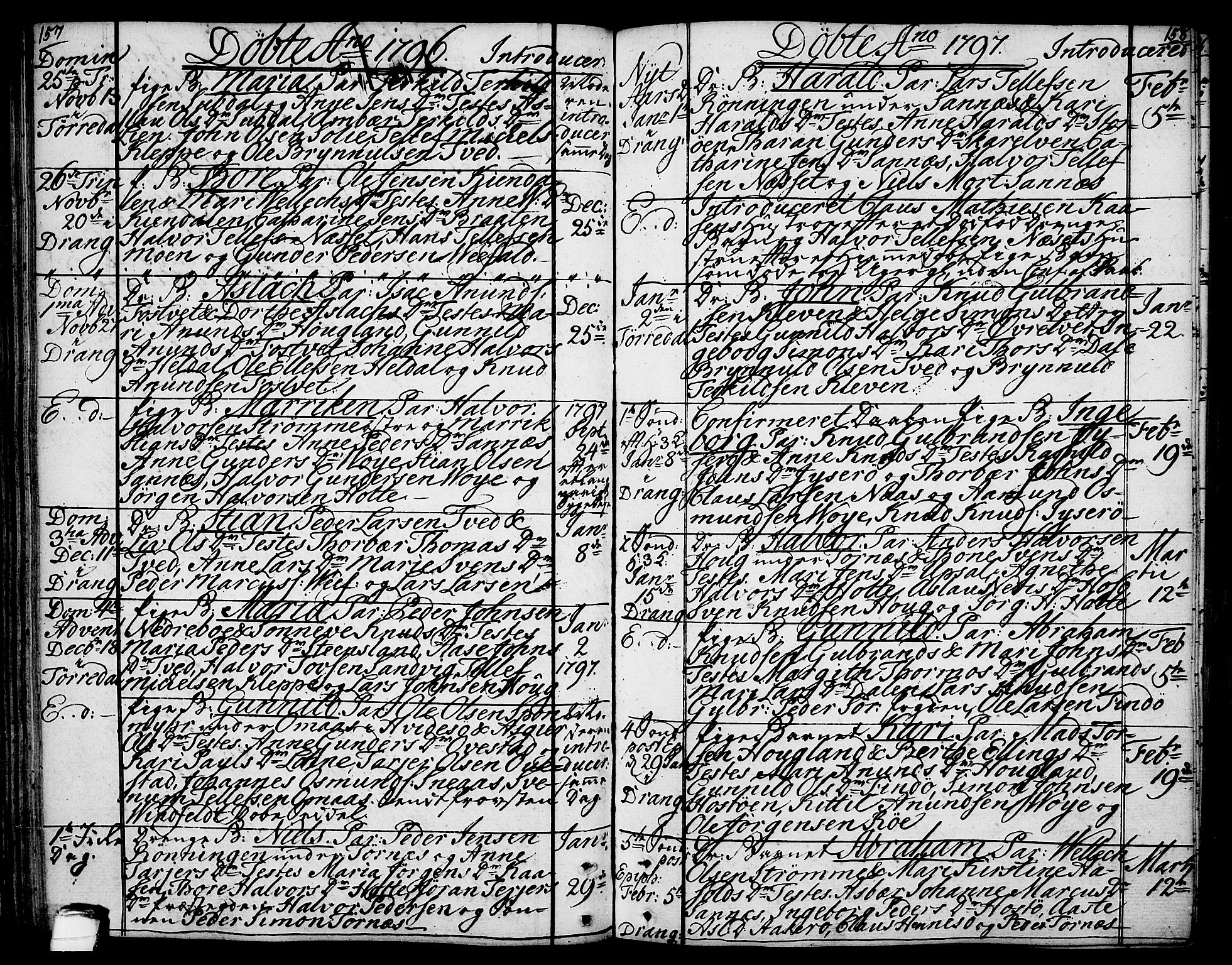 Drangedal kirkebøker, SAKO/A-258/F/Fa/L0003: Parish register (official) no. 3, 1768-1814, p. 157-158