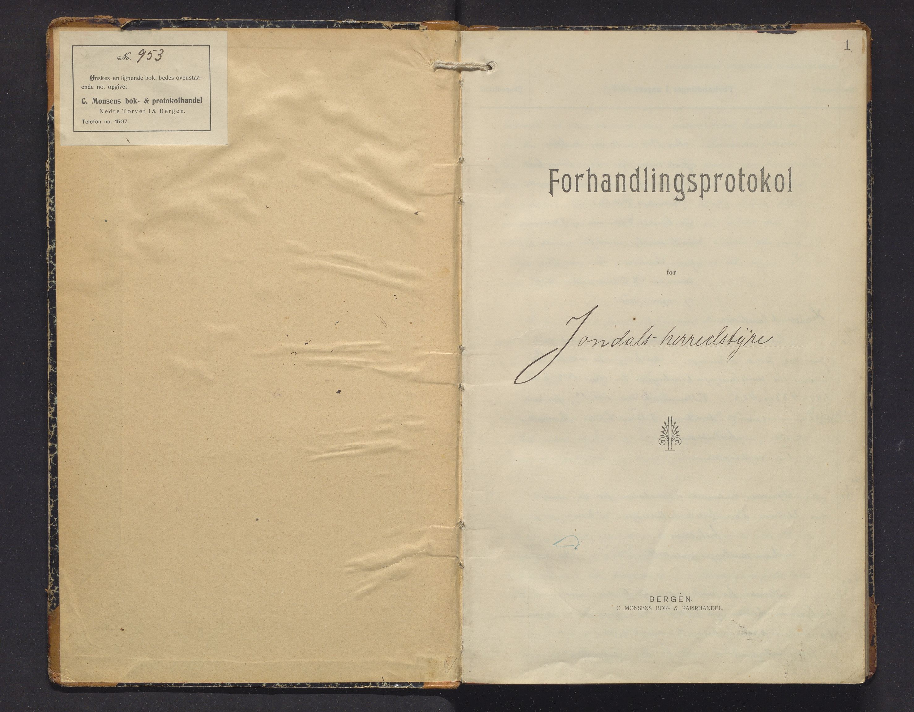Jondal kommune. Formannskapet, IKAH/1227-021/A/Aa/Aaa/L0005: Møtebok for formannskap og kommunestyre, 1914-1917, p. 1