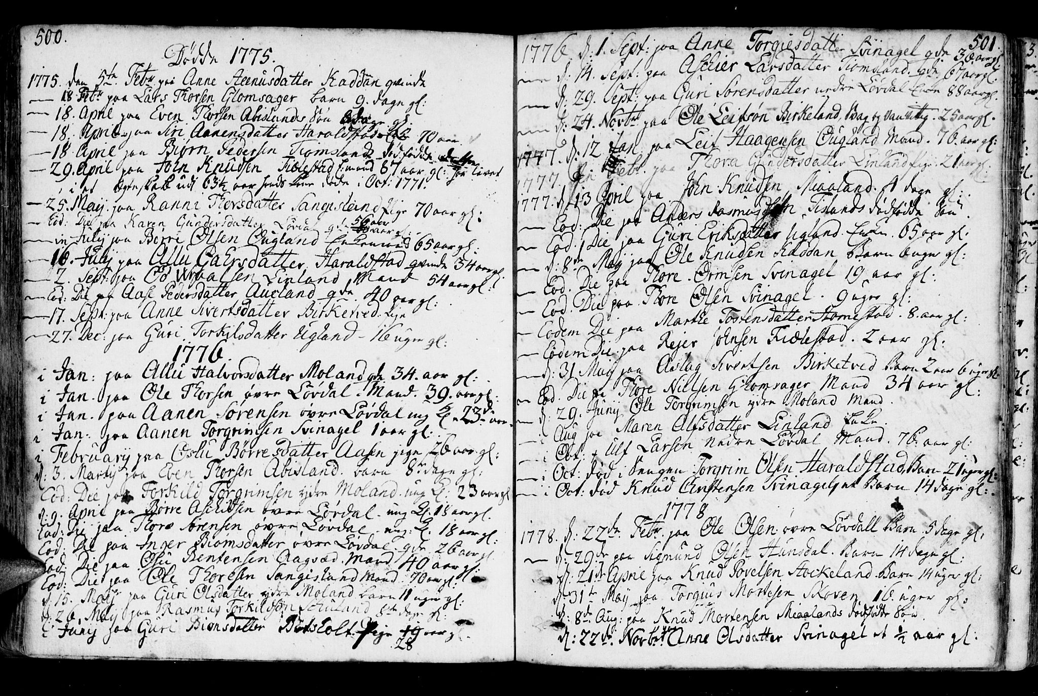 Holum sokneprestkontor, AV/SAK-1111-0022/F/Fa/Fab/L0004: Parish register (official) no. A 4, 1774-1847, p. 500-501