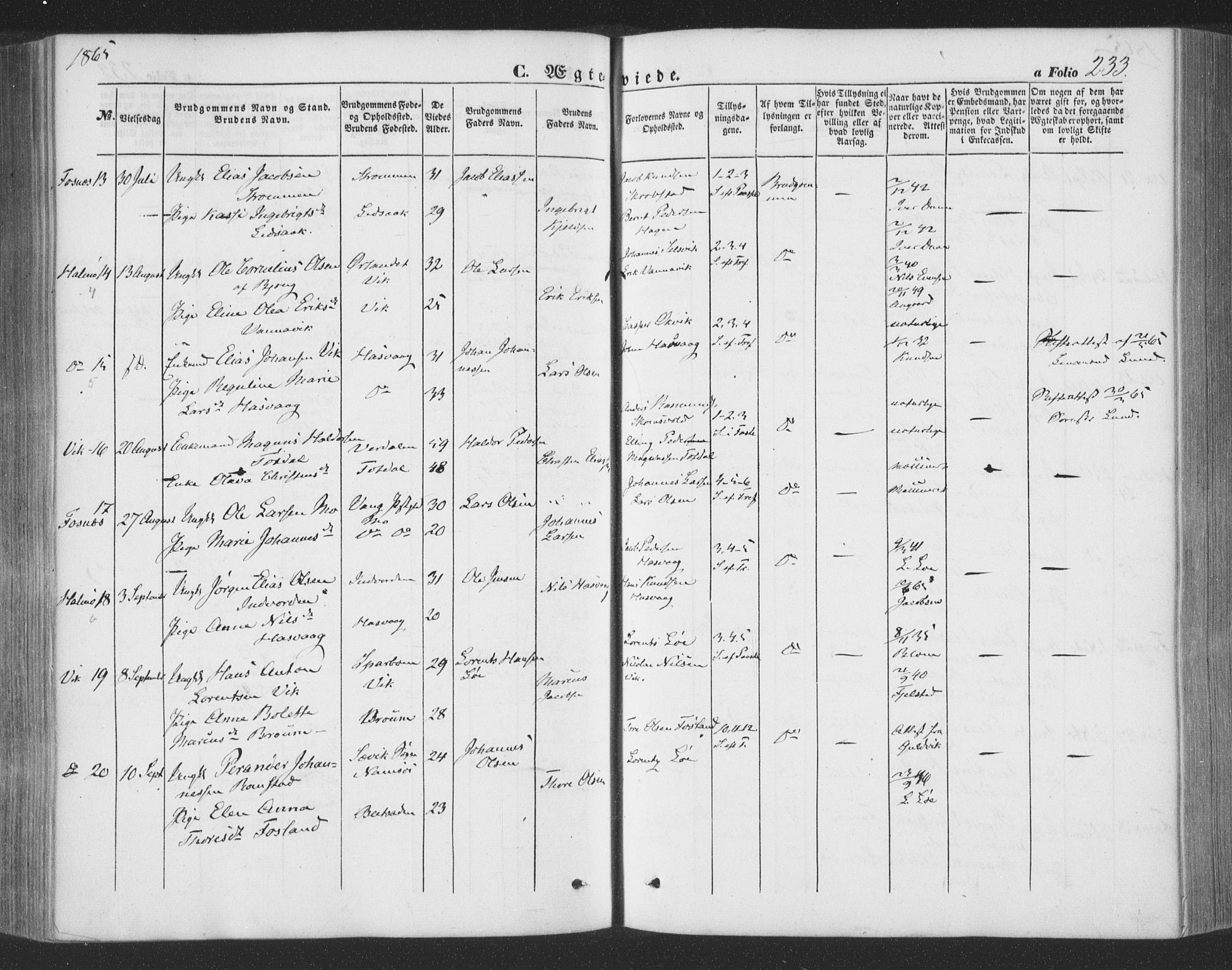 Ministerialprotokoller, klokkerbøker og fødselsregistre - Nord-Trøndelag, AV/SAT-A-1458/773/L0615: Parish register (official) no. 773A06, 1857-1870, p. 233