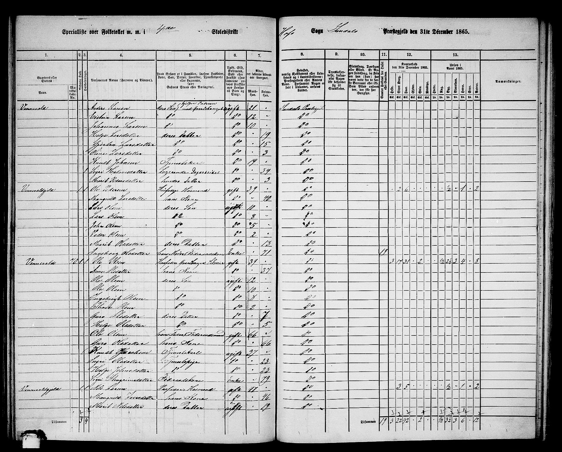 RA, 1865 census for Sunndal, 1865, p. 62