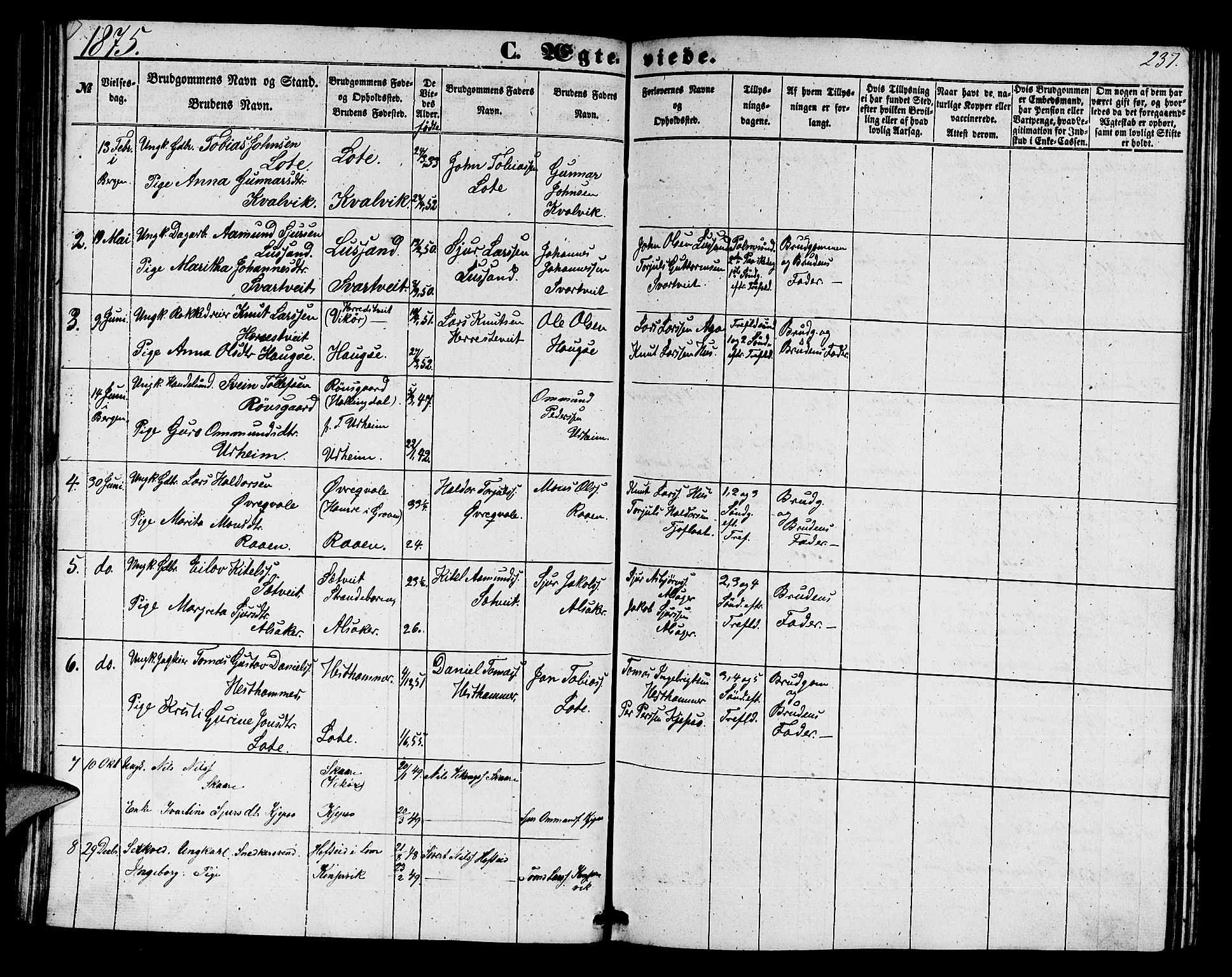 Ullensvang sokneprestembete, SAB/A-78701/H/Hab: Parish register (copy) no. E 6, 1857-1886, p. 237