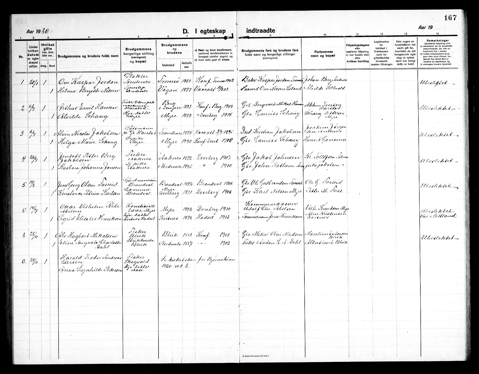 Ministerialprotokoller, klokkerbøker og fødselsregistre - Nordland, AV/SAT-A-1459/897/L1415: Parish register (copy) no. 897C05, 1916-1945, p. 167