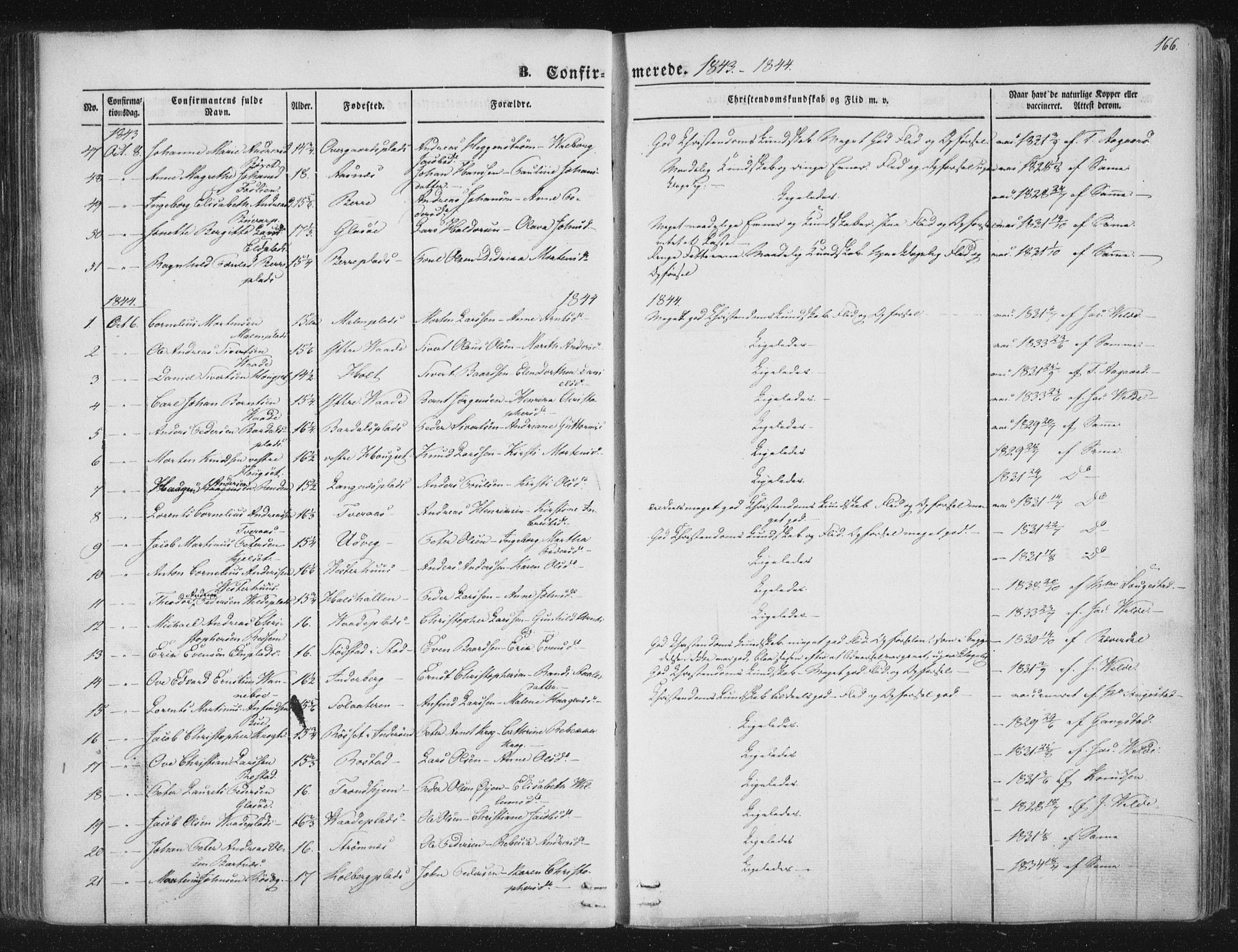 Ministerialprotokoller, klokkerbøker og fødselsregistre - Nord-Trøndelag, SAT/A-1458/741/L0392: Parish register (official) no. 741A06, 1836-1848, p. 166