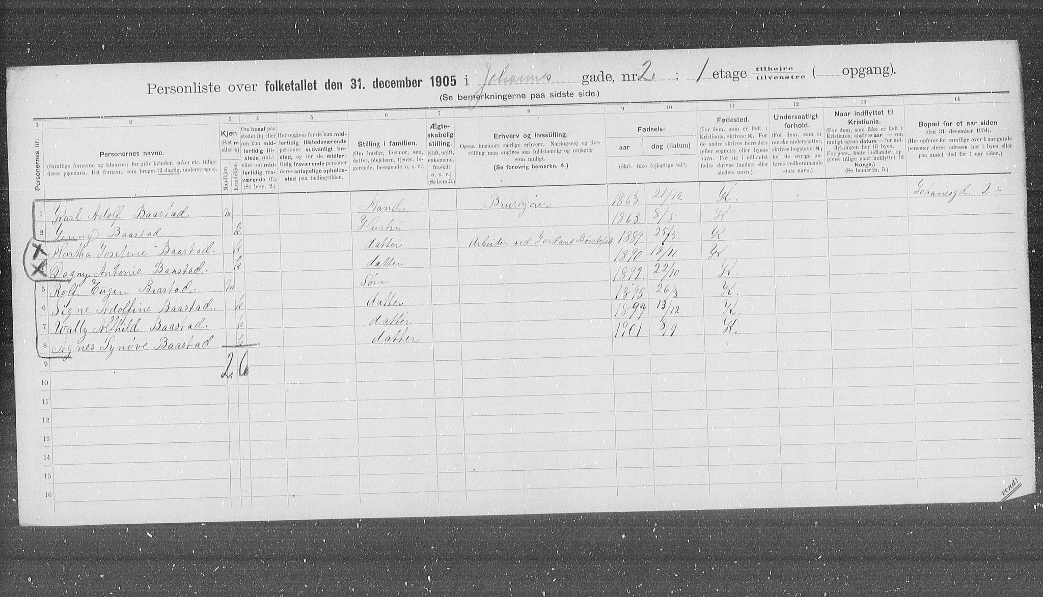 OBA, Municipal Census 1905 for Kristiania, 1905, p. 24726