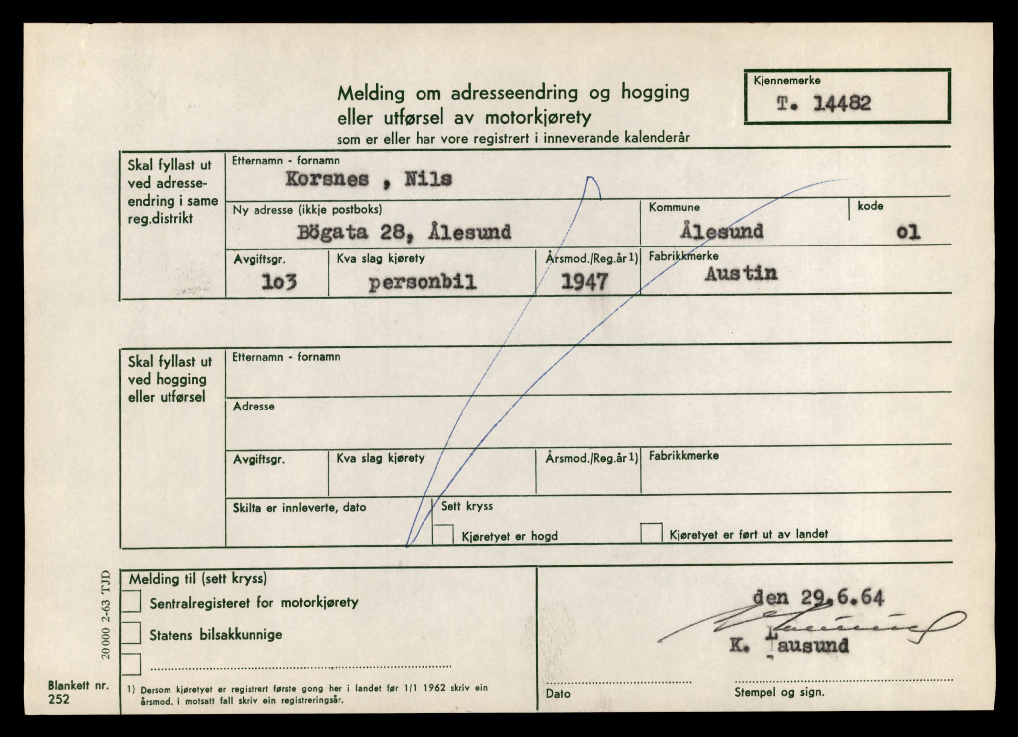 Møre og Romsdal vegkontor - Ålesund trafikkstasjon, AV/SAT-A-4099/F/Fe/L0046: Registreringskort for kjøretøy T 14445 - T 14579, 1927-1998