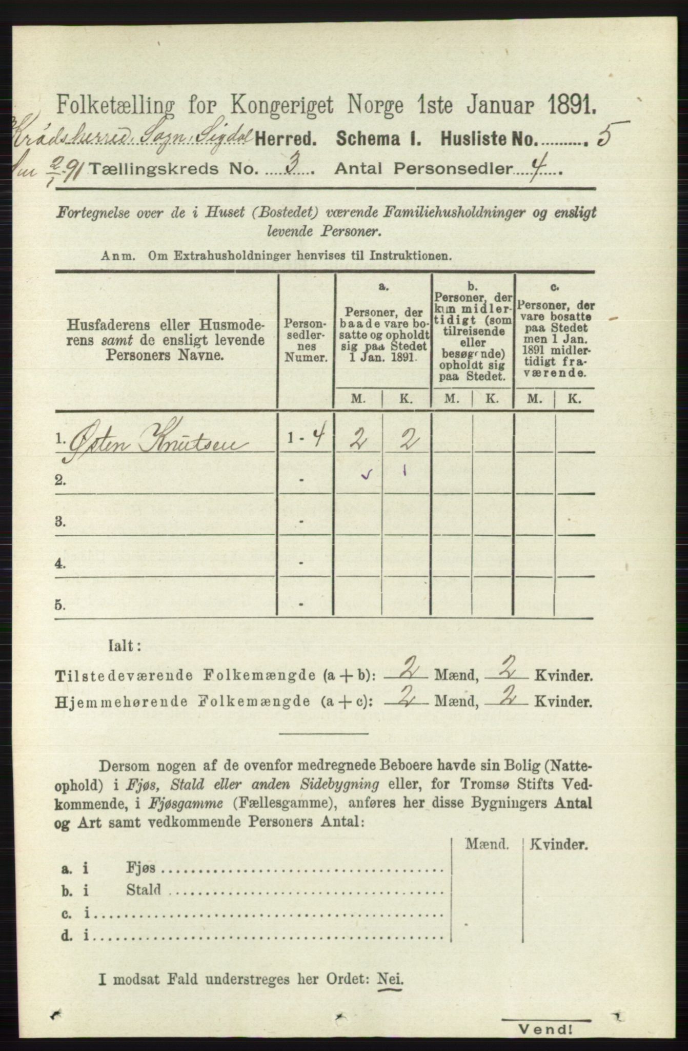 RA, 1891 census for 0621 Sigdal, 1891, p. 5526