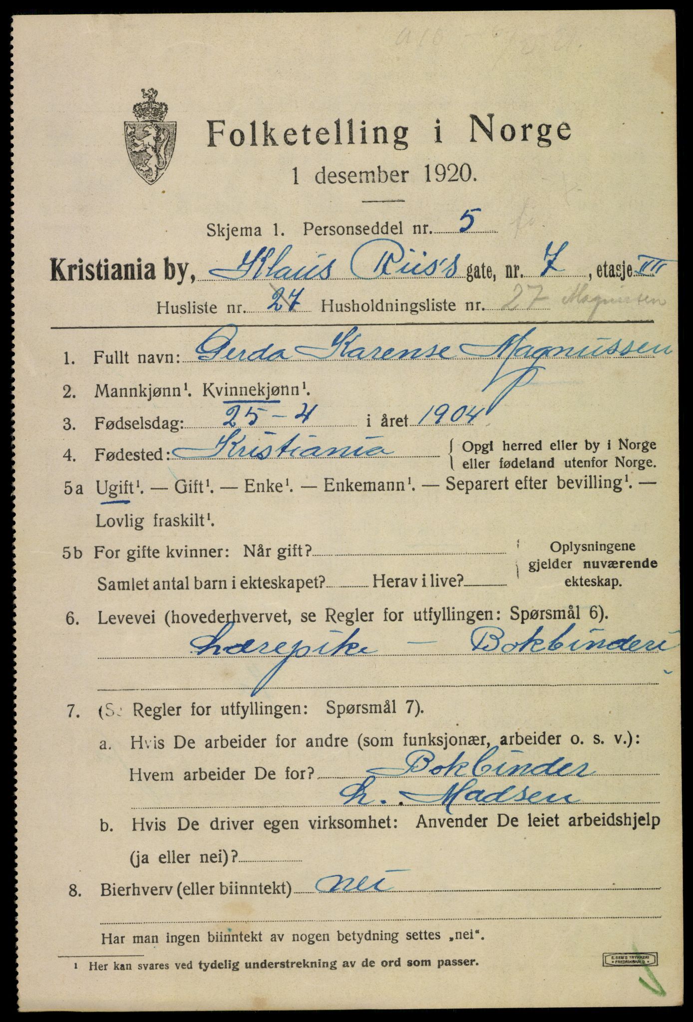 SAO, 1920 census for Kristiania, 1920, p. 187347