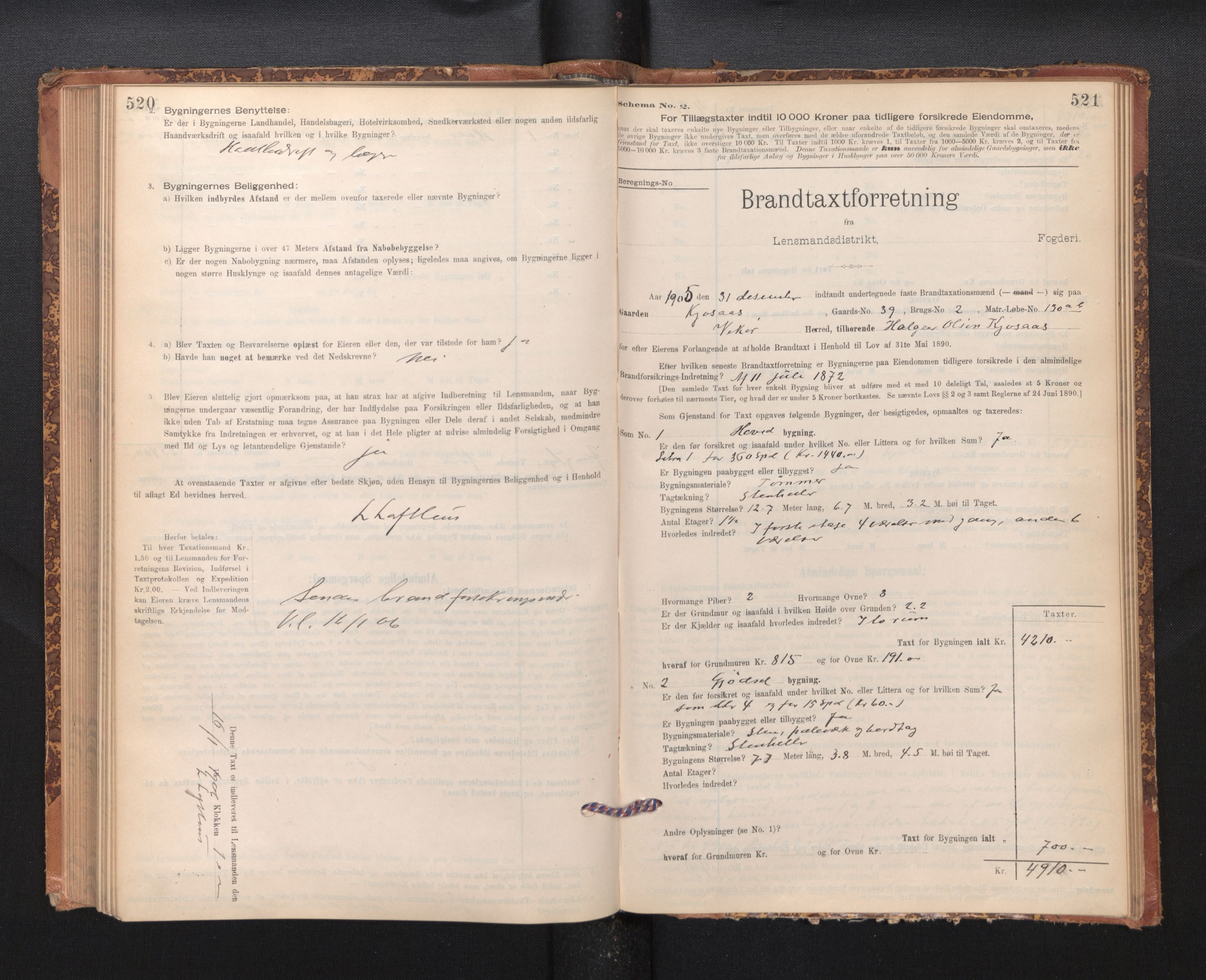 Lensmannen i Kvam, AV/SAB-A-33201/0012/L0005: Branntakstprotokoll, skjematakst, 1894-1913, p. 520-521