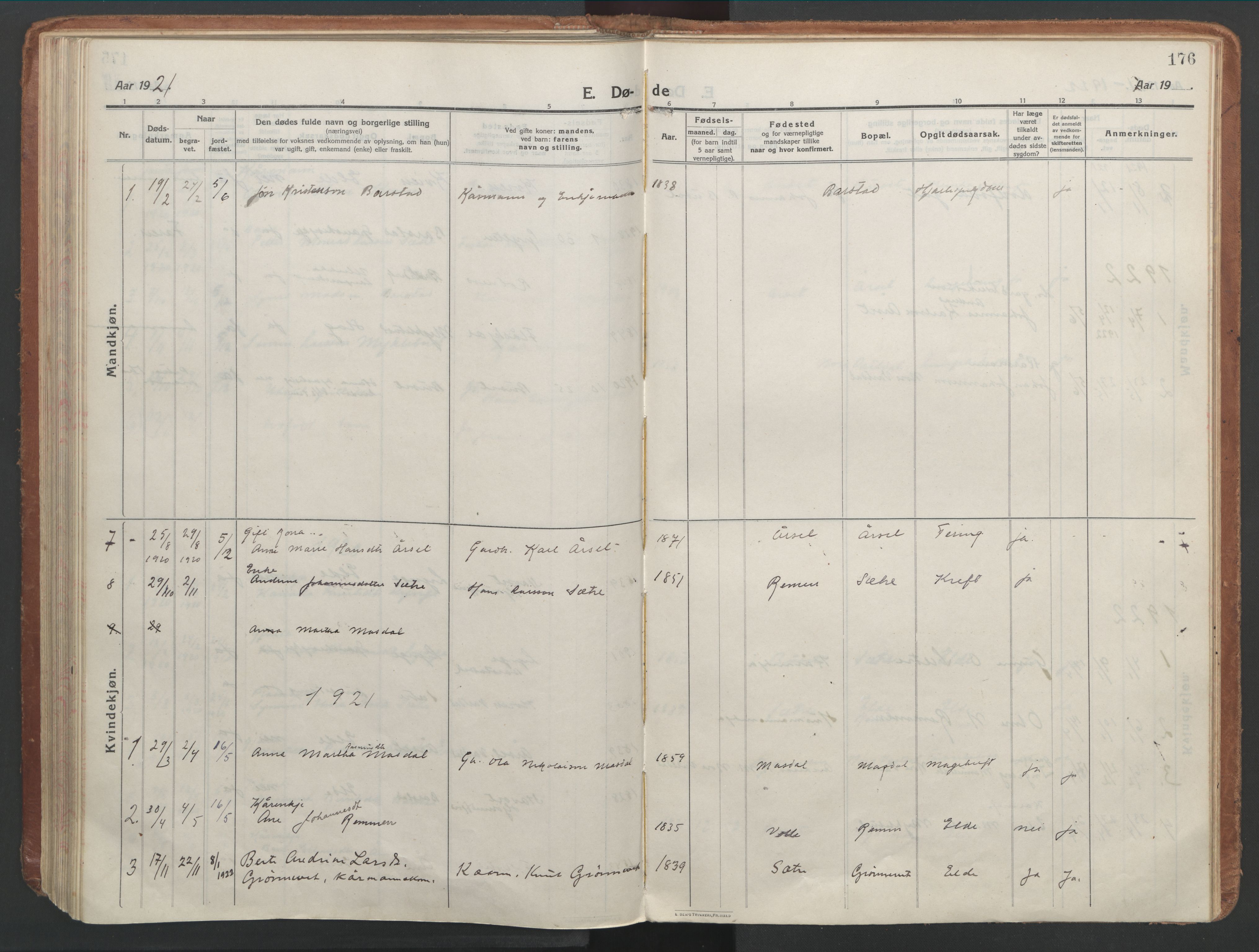 Ministerialprotokoller, klokkerbøker og fødselsregistre - Møre og Romsdal, AV/SAT-A-1454/514/L0200: Parish register (official) no. 514A02, 1913-1943, p. 176