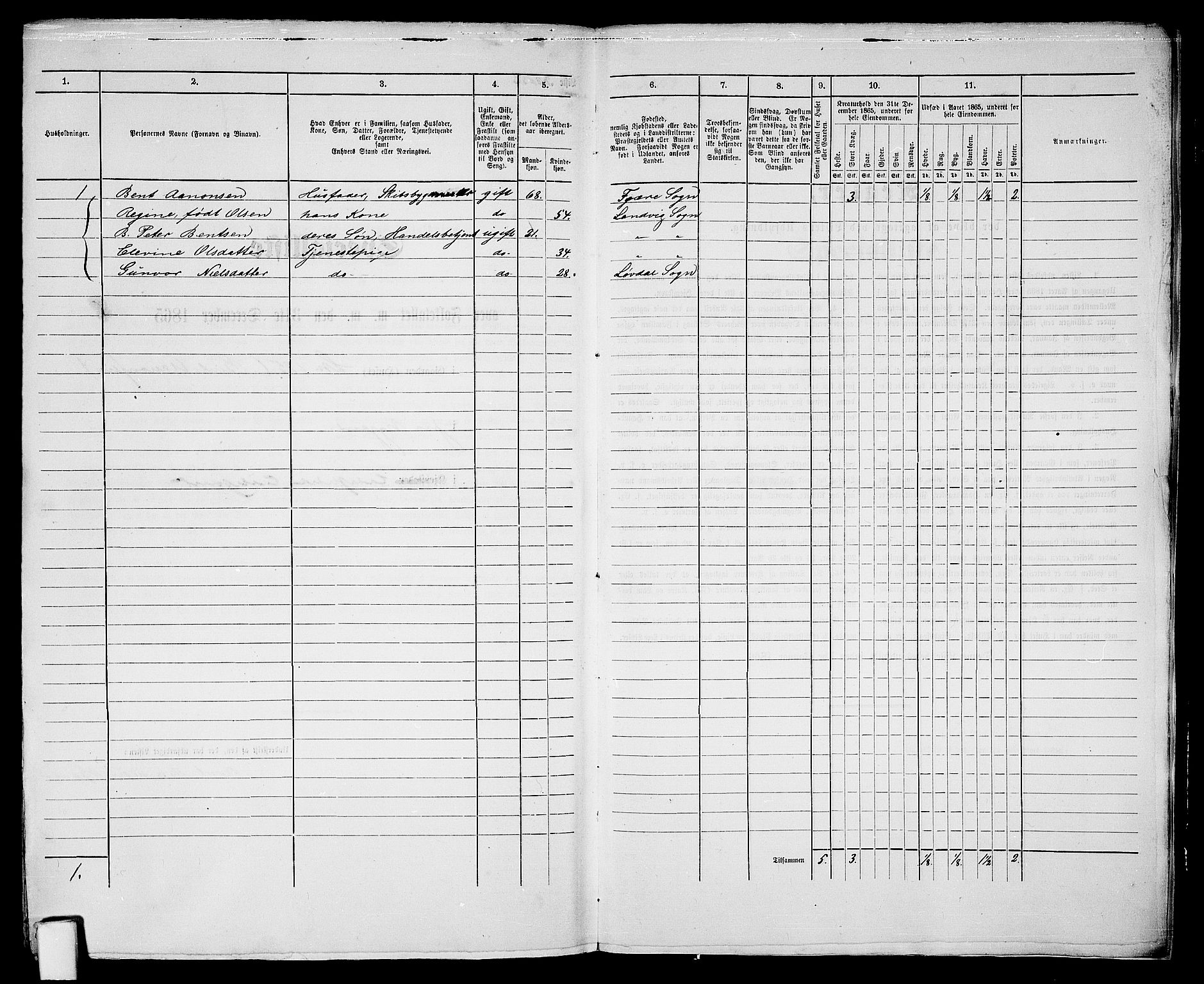 RA, 1865 census for Vestre Moland/Lillesand, 1865, p. 326