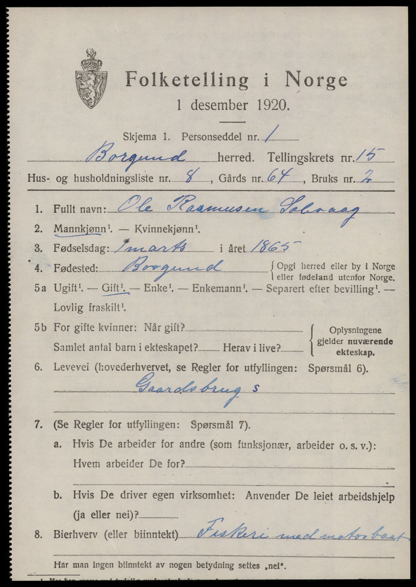 SAT, 1920 census for Borgund, 1920, p. 11354