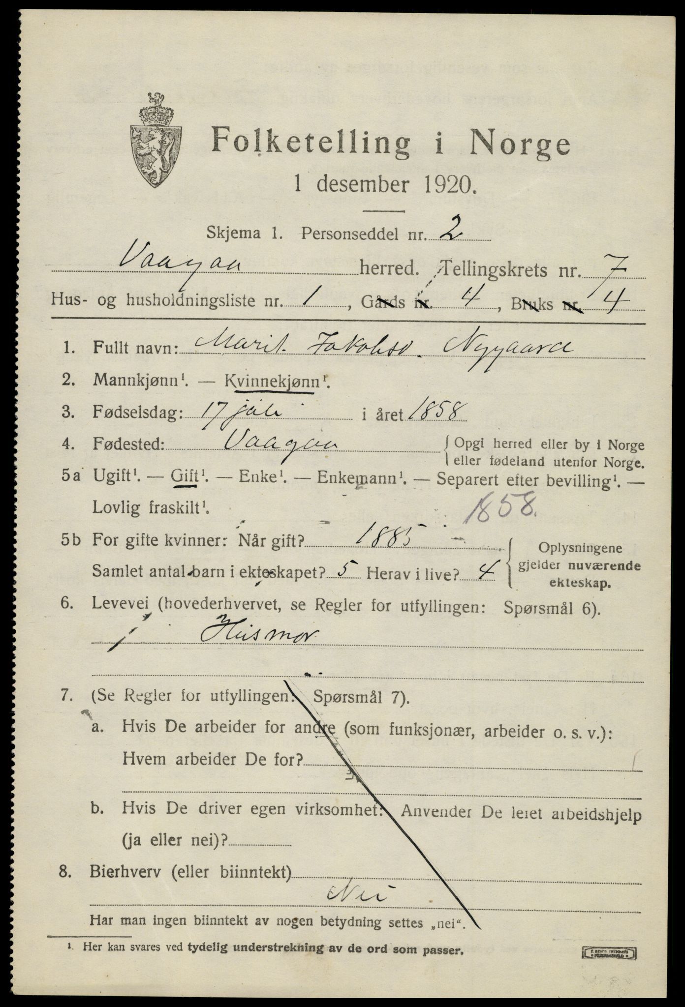 SAH, 1920 census for Vågå, 1920, p. 5300