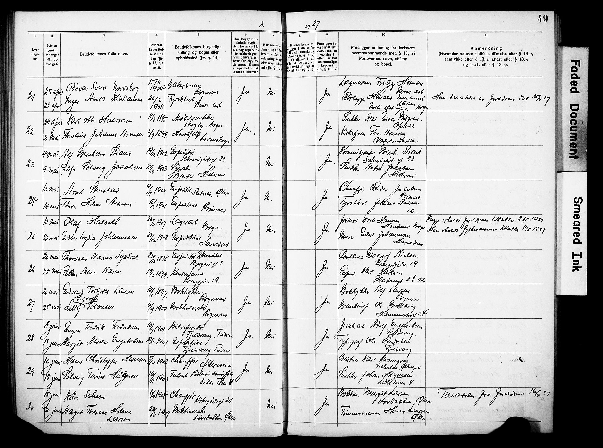 Østre Aker prestekontor Kirkebøker, AV/SAO-A-10840/H/Ha/L0007: Banns register no. I 7, 1919-1933, p. 49