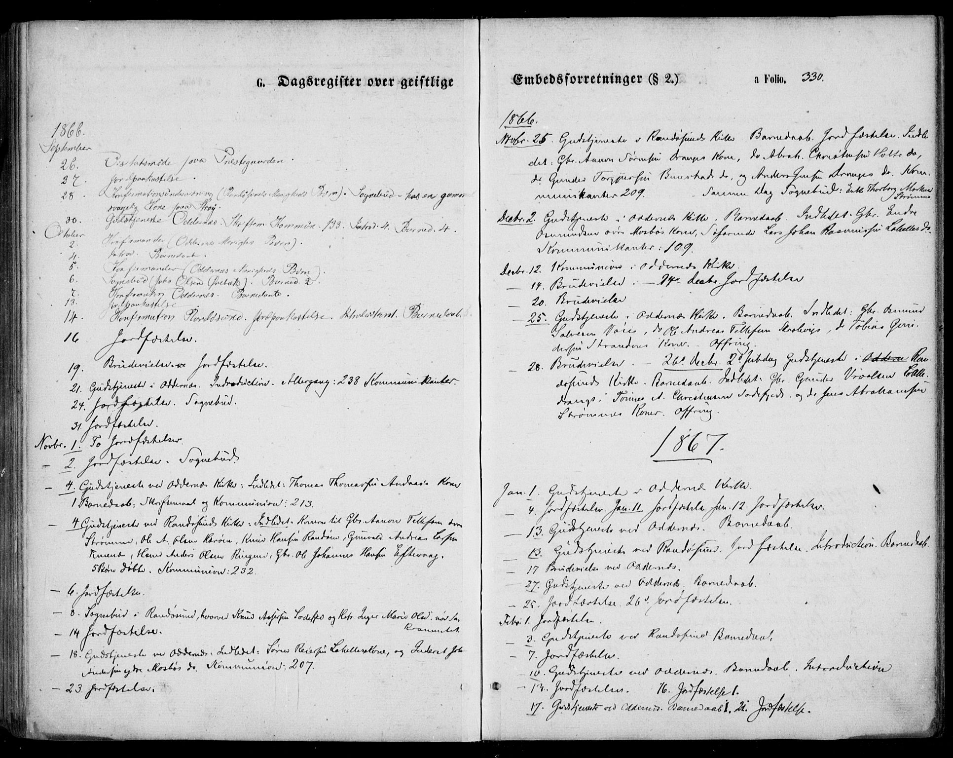 Oddernes sokneprestkontor, SAK/1111-0033/F/Fa/Faa/L0008: Parish register (official) no. A 8, 1864-1880, p. 330