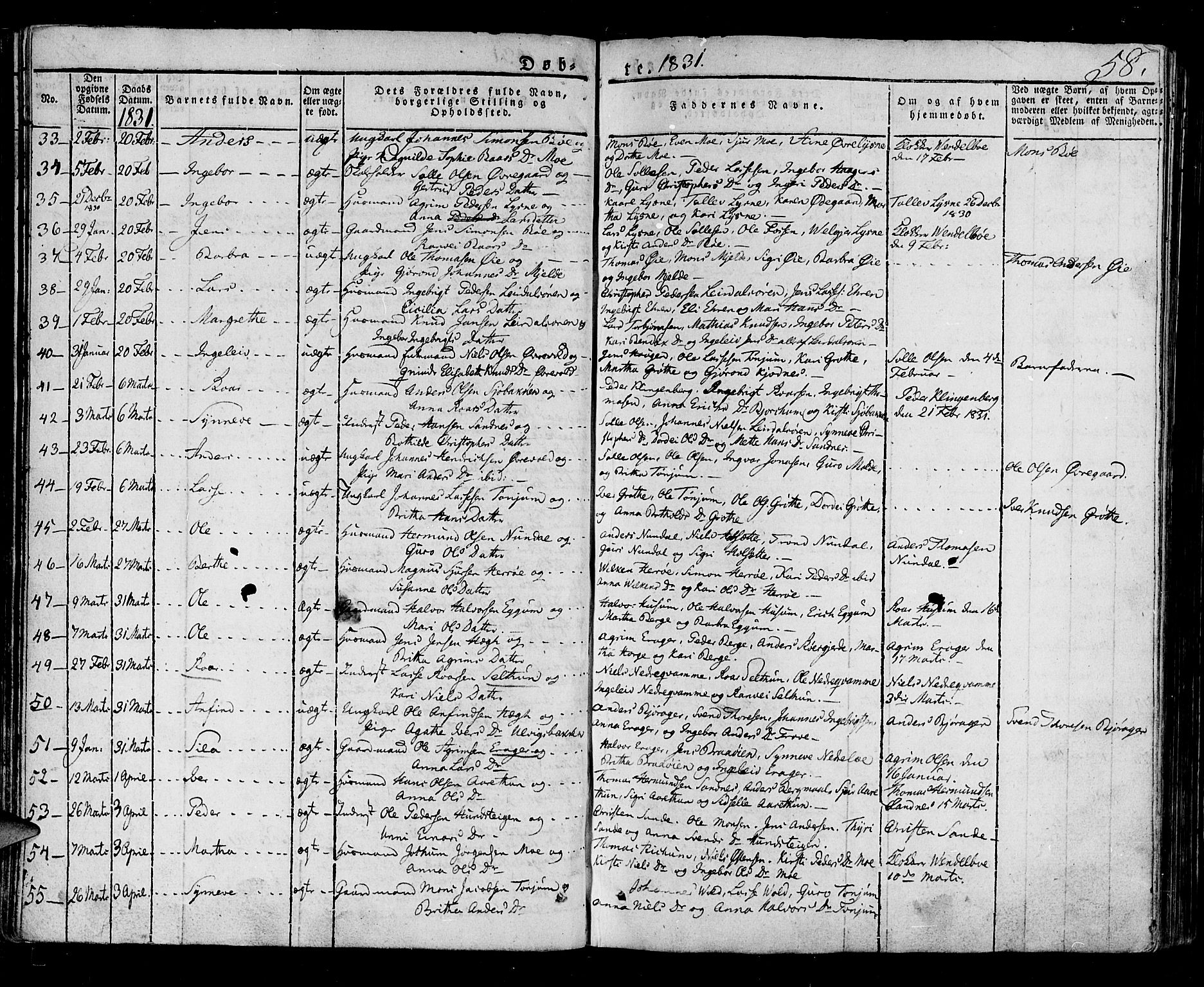 Lærdal sokneprestembete, AV/SAB-A-81201: Parish register (official) no. A 5, 1822-1834, p. 58