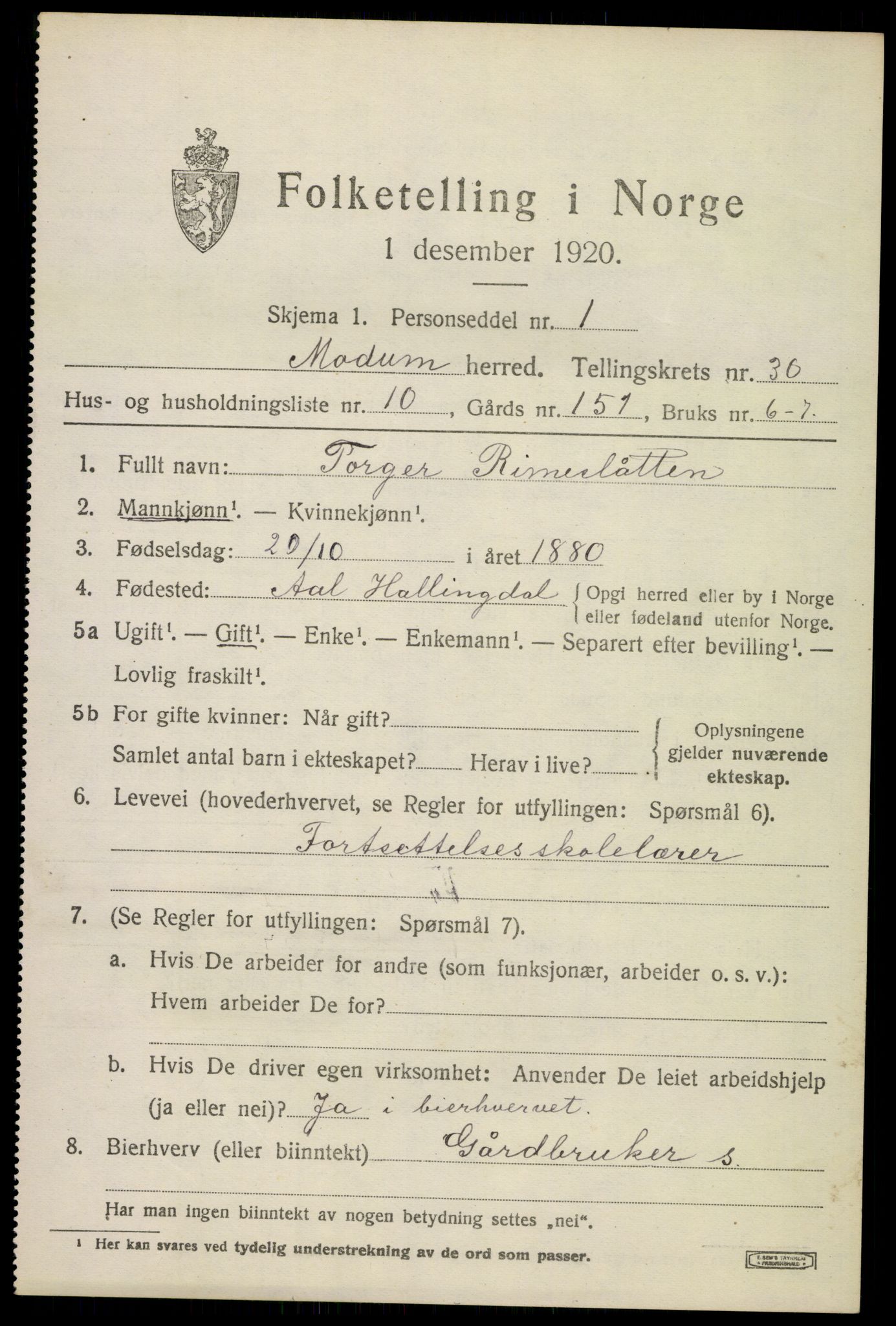 SAKO, 1920 census for Modum, 1920, p. 27753