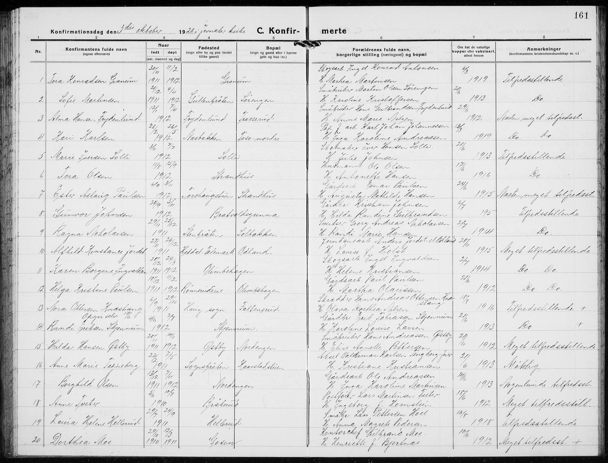 Jevnaker prestekontor, AV/SAH-PREST-116/H/Ha/Hab/L0005: Parish register (copy) no. 5, 1919-1934, p. 161
