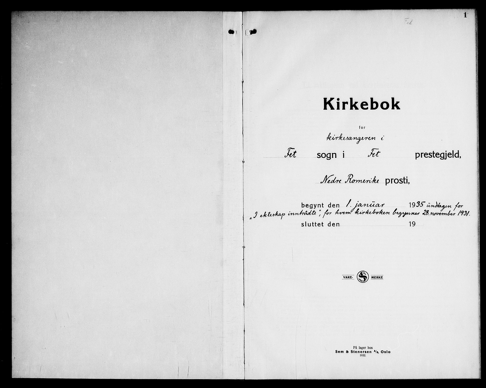 Fet prestekontor Kirkebøker, AV/SAO-A-10370a/G/Ga/L0010: Parish register (copy) no. I 10, 1935-1951, p. 1