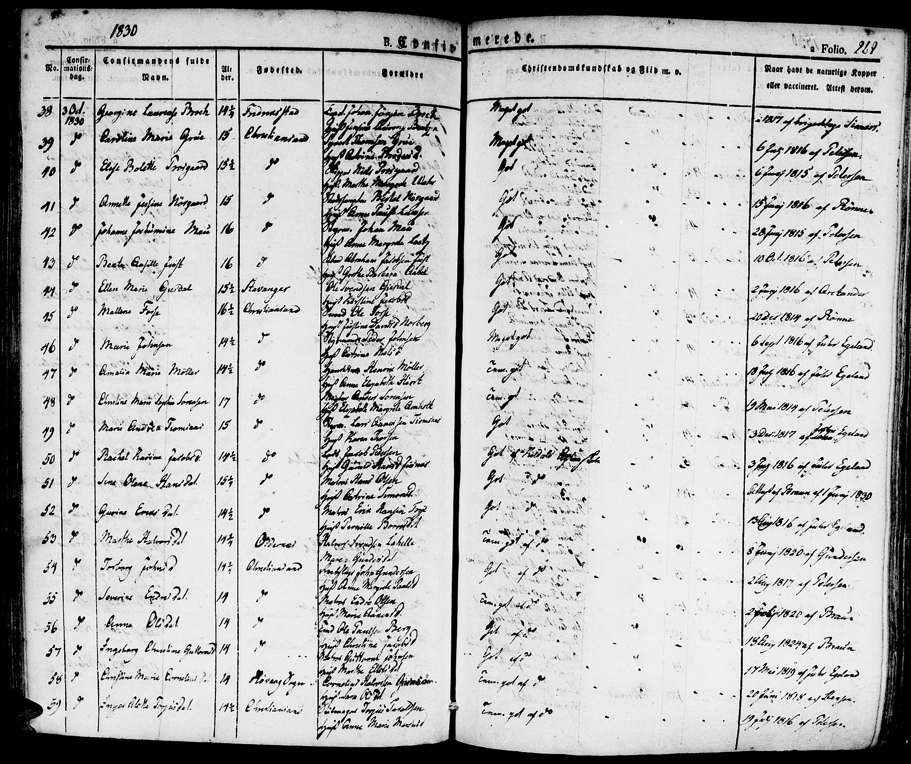 Kristiansand domprosti, SAK/1112-0006/F/Fa/L0011: Parish register (official) no. A 11, 1827-1841, p. 268