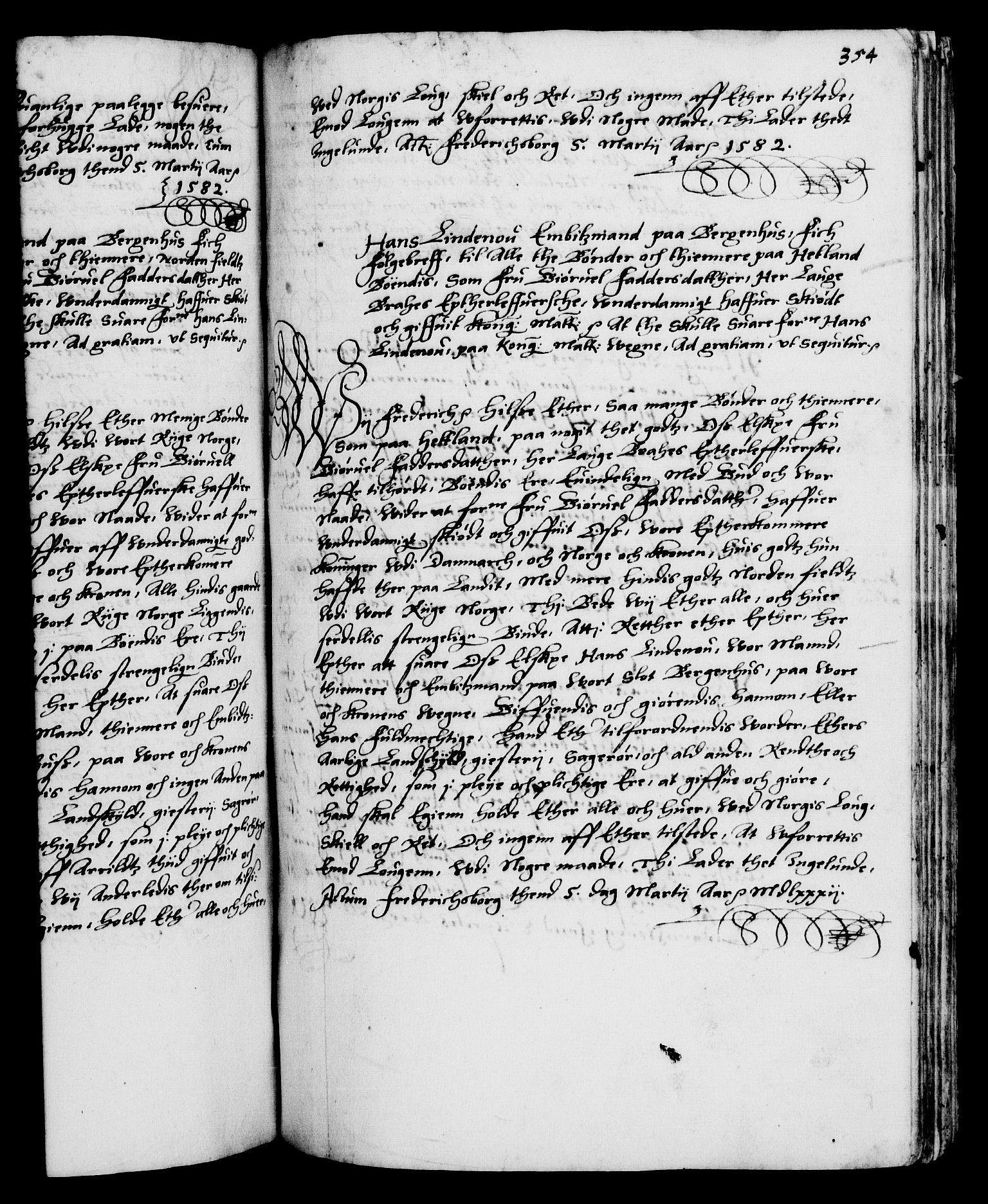 Danske Kanselli 1572-1799, RA/EA-3023/F/Fc/Fca/Fcaa/L0001: Norske registre (mikrofilm), 1572-1588, p. 354a