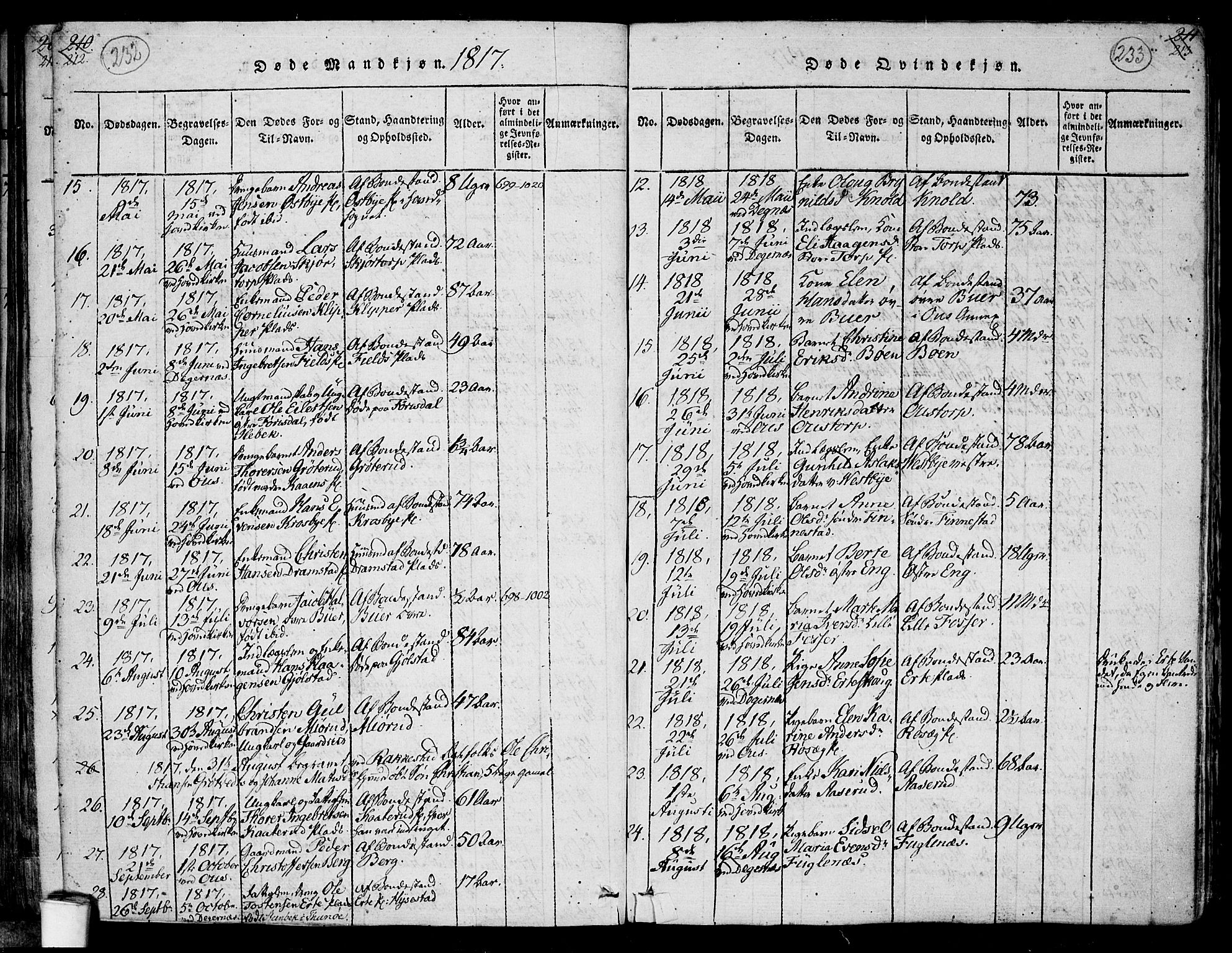 Rakkestad prestekontor Kirkebøker, AV/SAO-A-2008/F/Fa/L0006: Parish register (official) no. I 6, 1814-1824, p. 232-233