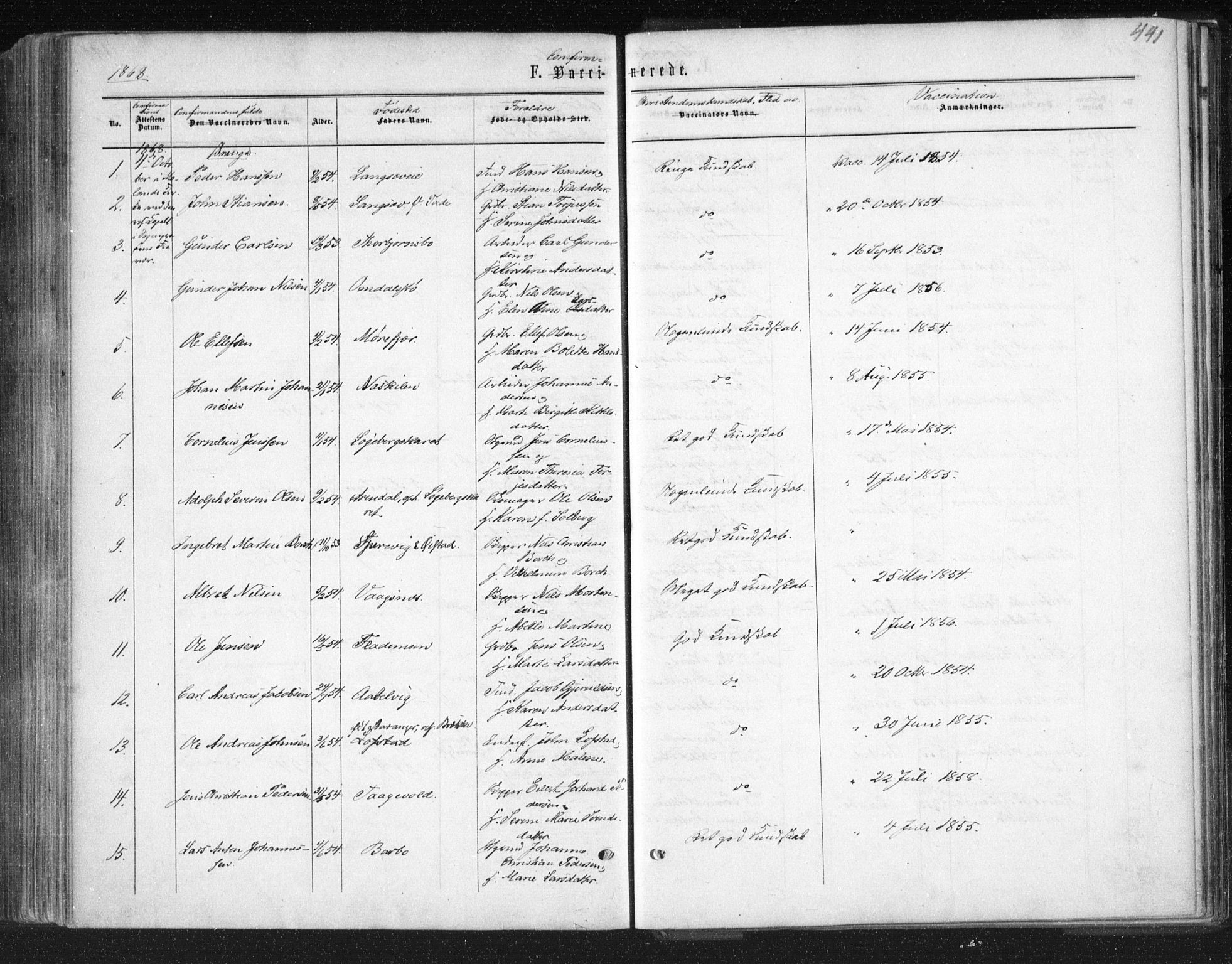 Tromøy sokneprestkontor, AV/SAK-1111-0041/F/Fa/L0007: Parish register (official) no. A 7, 1864-1869, p. 441