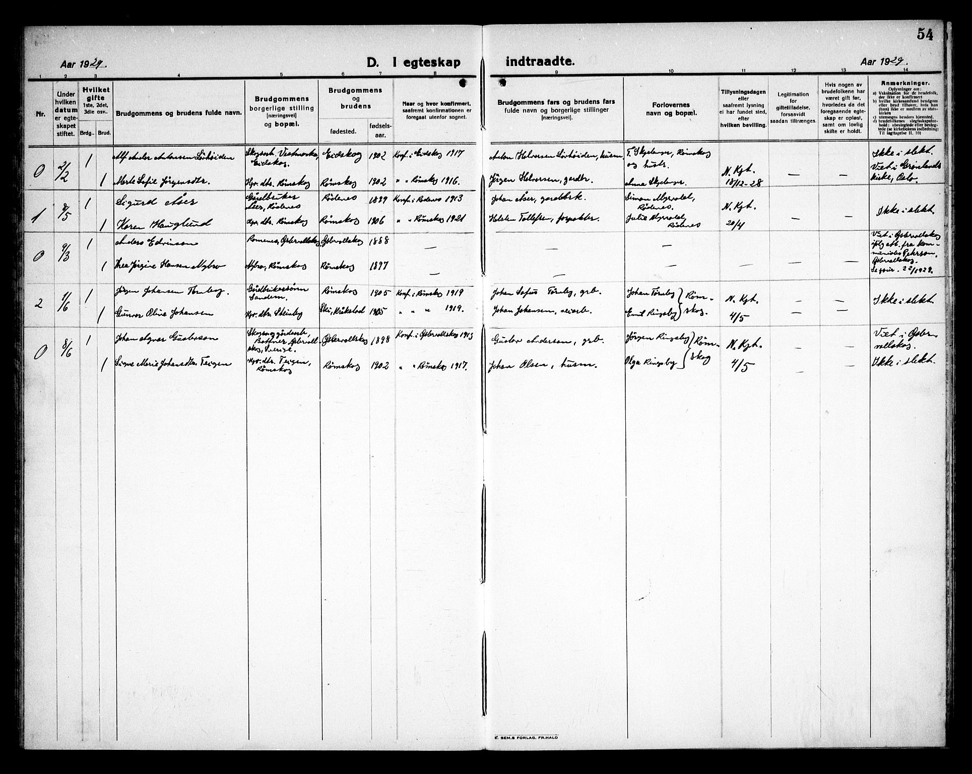 Rødenes prestekontor Kirkebøker, AV/SAO-A-2005/G/Gb/L0003: Parish register (copy) no. II 3, 1922-1936, p. 54