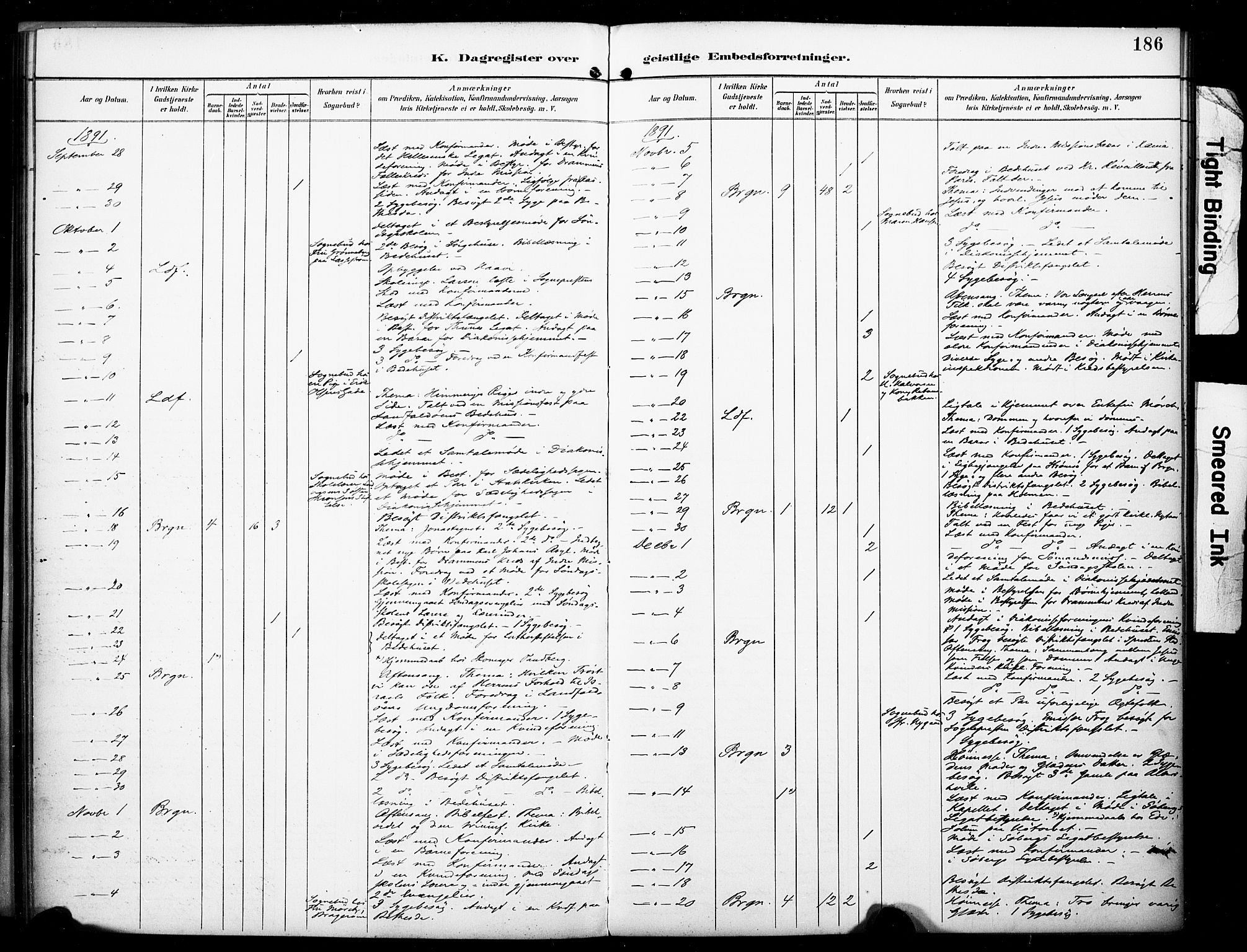 Bragernes kirkebøker, SAKO/A-6/F/Fc/L0006: Parish register (official) no. III 6, 1888-1899, p. 186